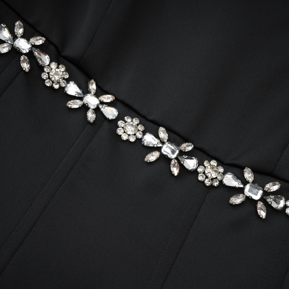 Laila Dress Black Flared Crystal Embellished & Pleated