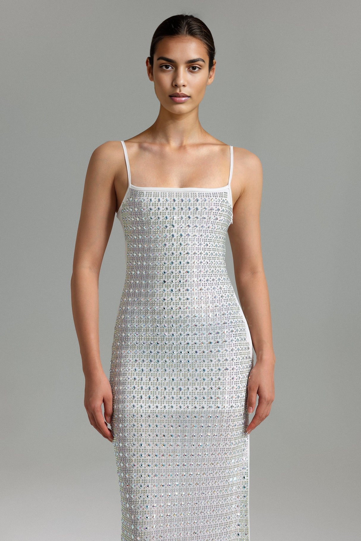 Laila White Halter Maxi Dress with Diamante Detailing for Special Occasions