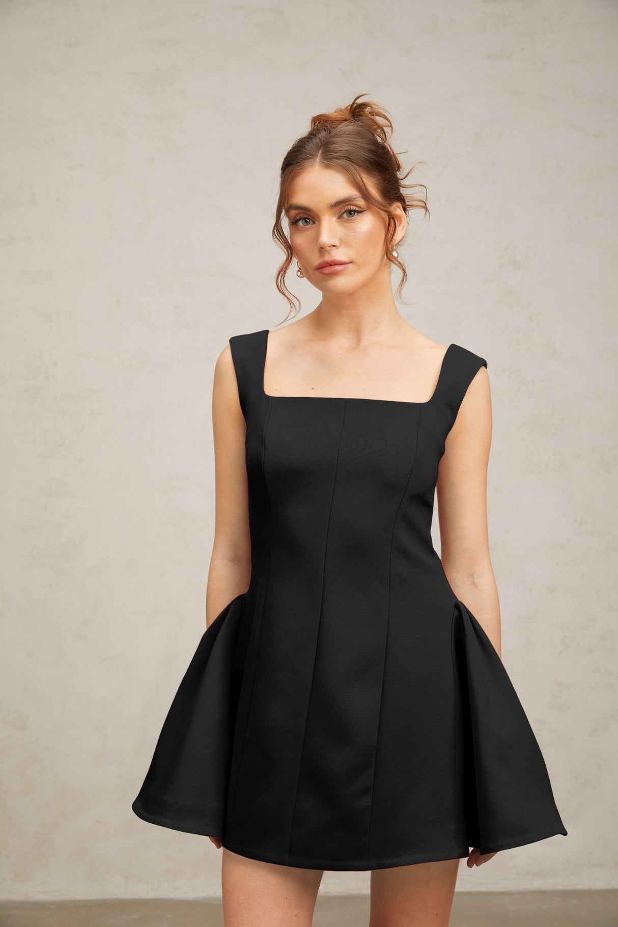 Lainey Mini Dress Black Square Neck Puff Openback