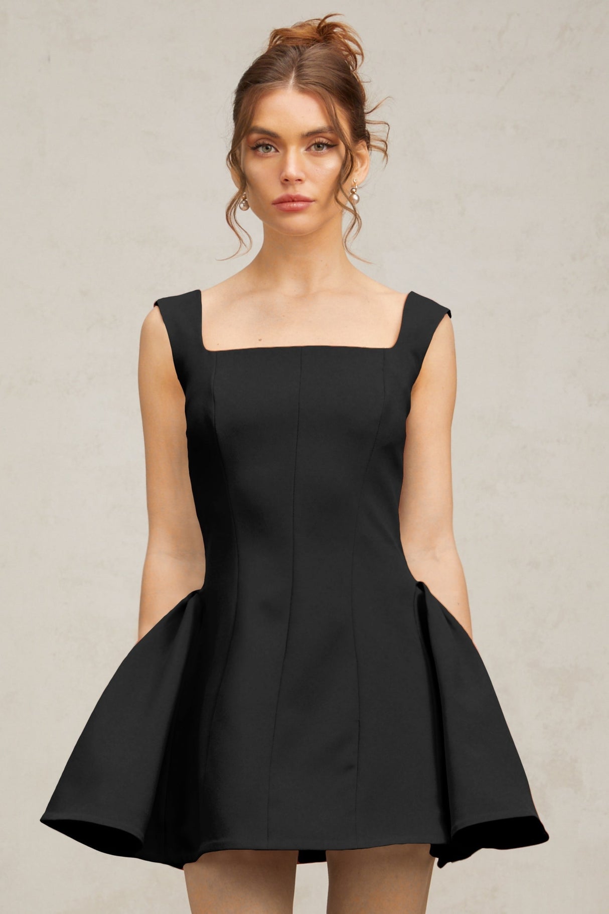 Lainey Mini Dress Black Square Neck Puff Openback
