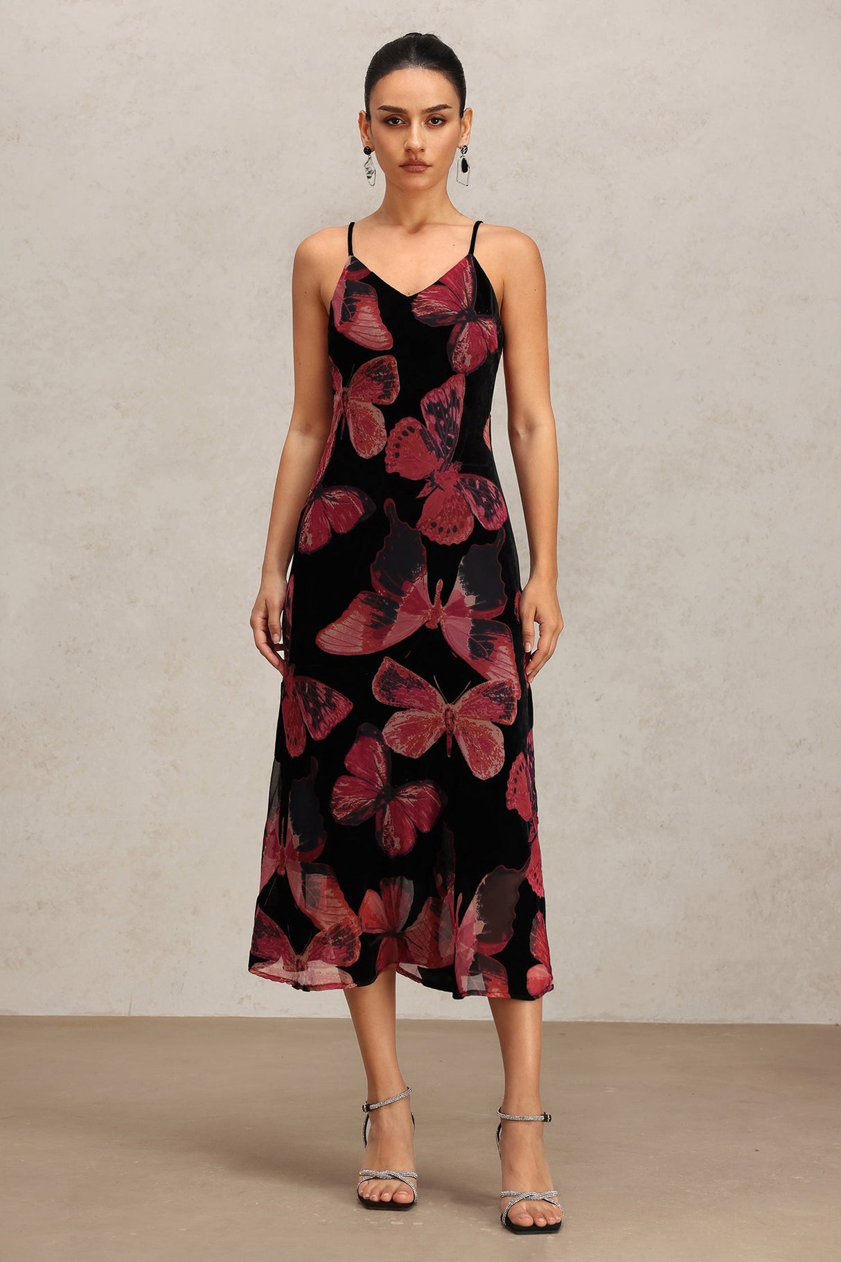 Lana Black Butterfly Print Halter Dress for Special Occasions