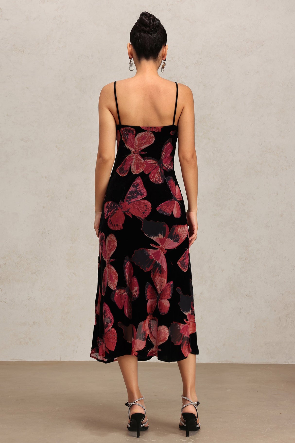 Lana Black Butterfly Print Halter Dress