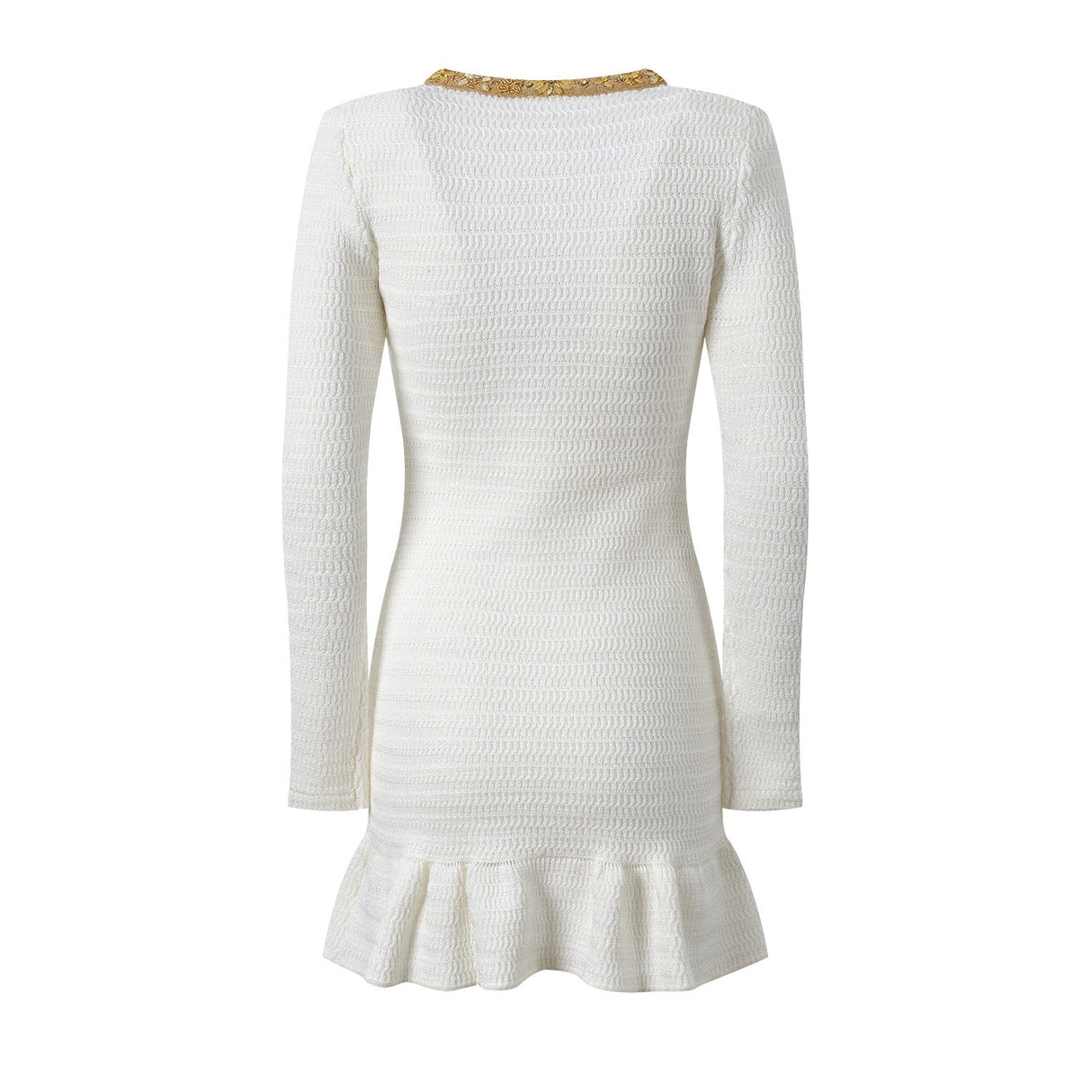 Lana Dress - Fitted Silhouette With Flared Hem - Long - Sleeve Design - Tailored Fit - Elegant Embellished Details