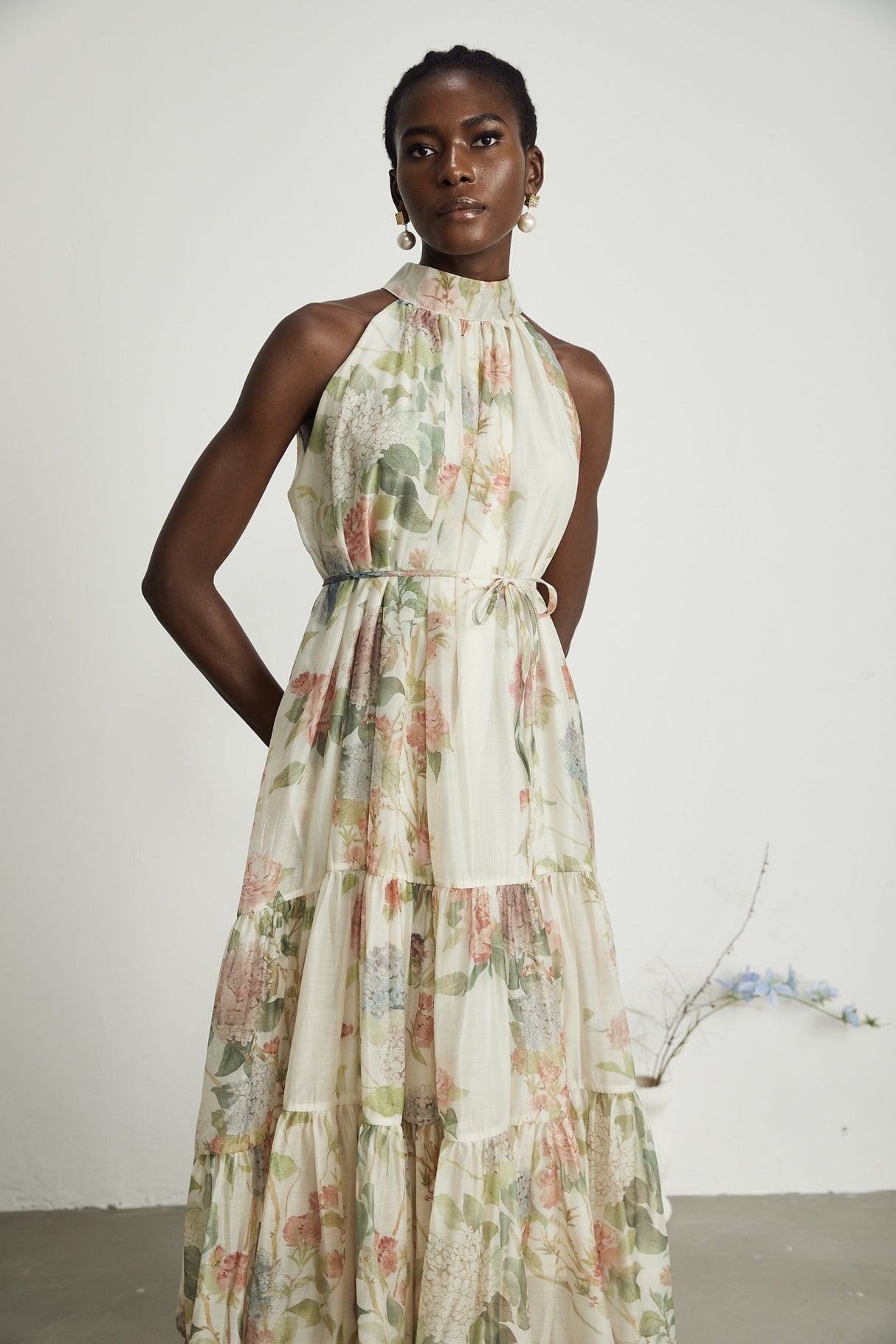 Lana Floral Print Midi Dress with Pleat Detailing