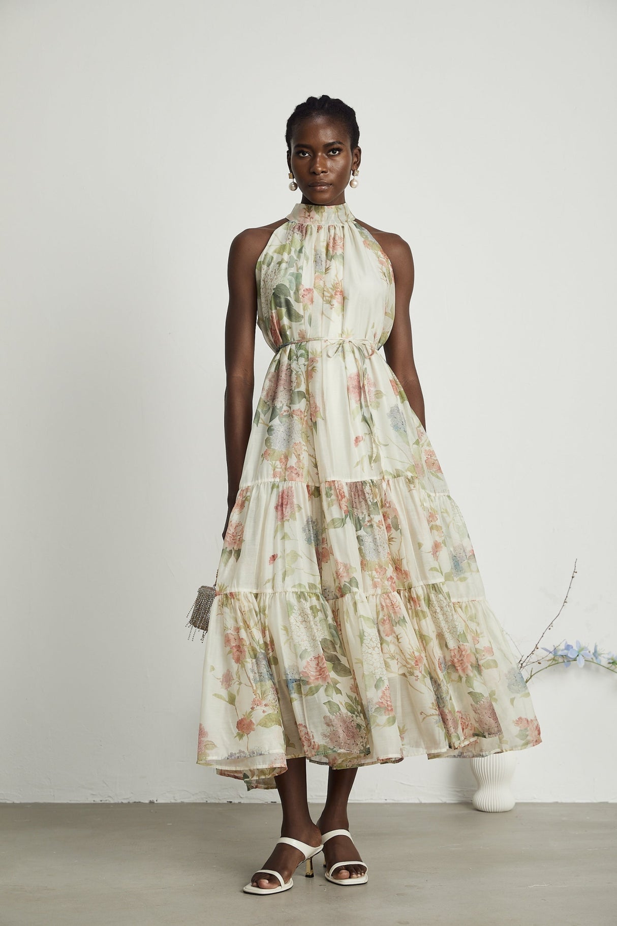 Lana Floral Print Midi Dress with Pleat Detailing