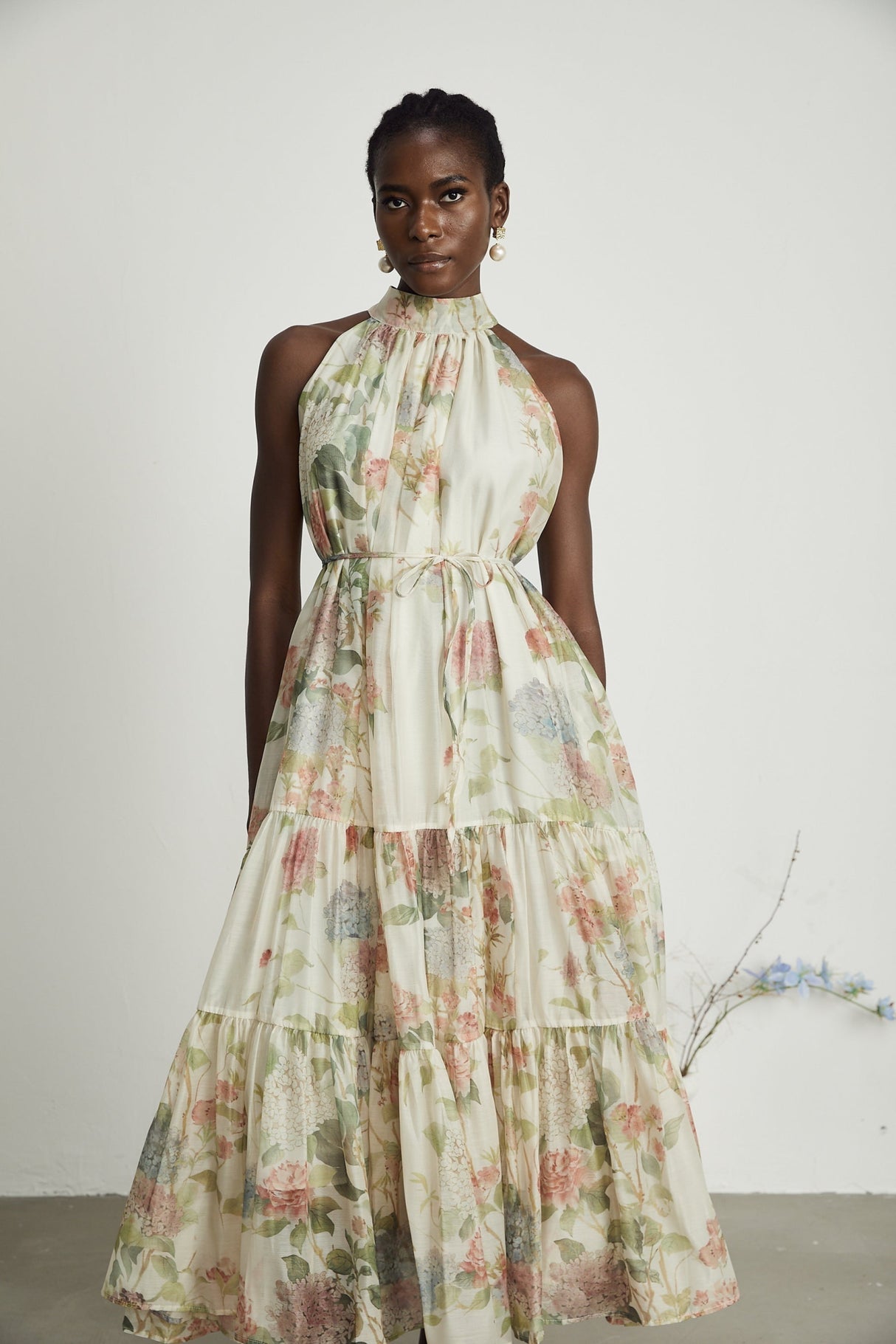 Lana Floral Print Midi Dress with Pleat Detailing