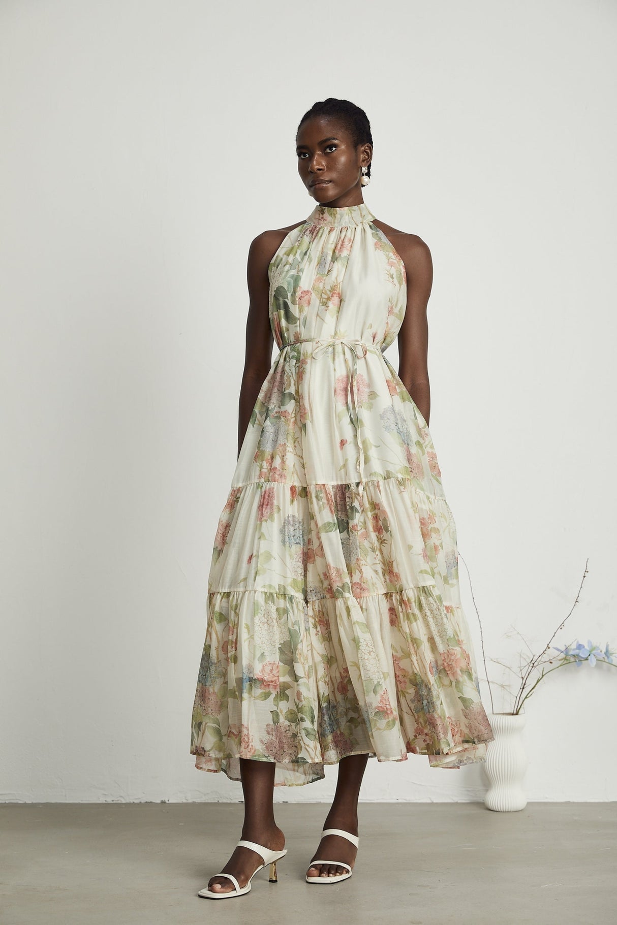 Lana Floral Print Midi Dress with Pleat Detailing