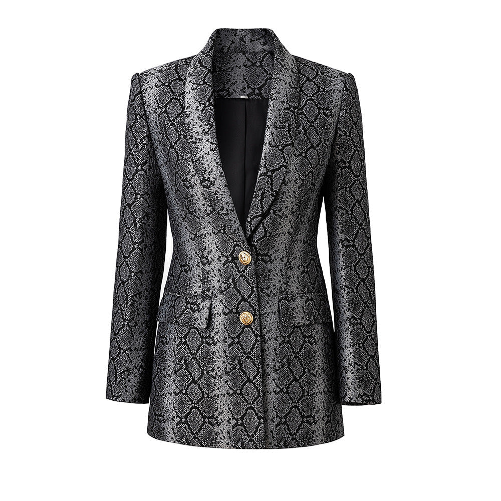 Landry Blazer - Tailored Silhouette - Snake Print Design - Metallic Accents - Slim Fit - Button Details