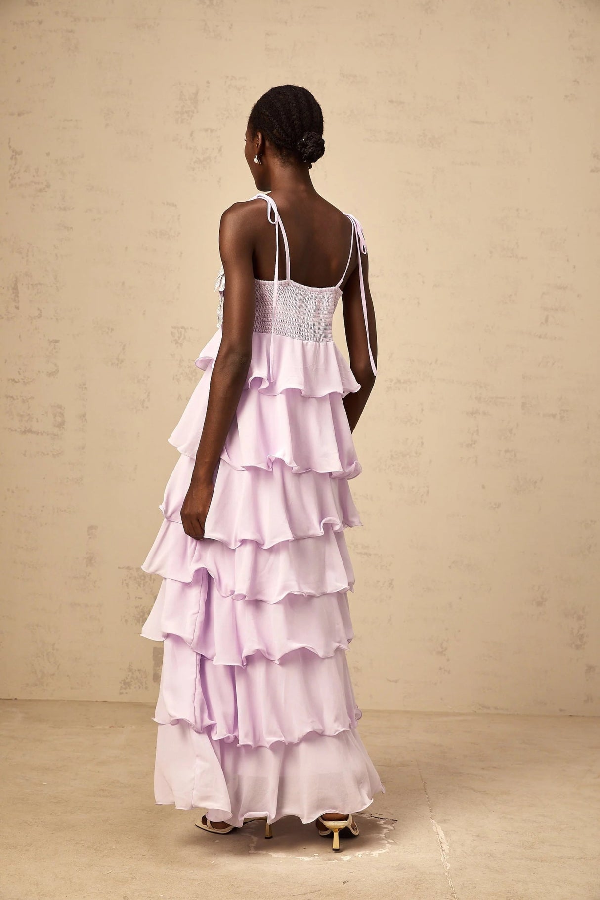 Landry Maxi Dress Purple Sequined 3D - Petal Tiered & Ruffled