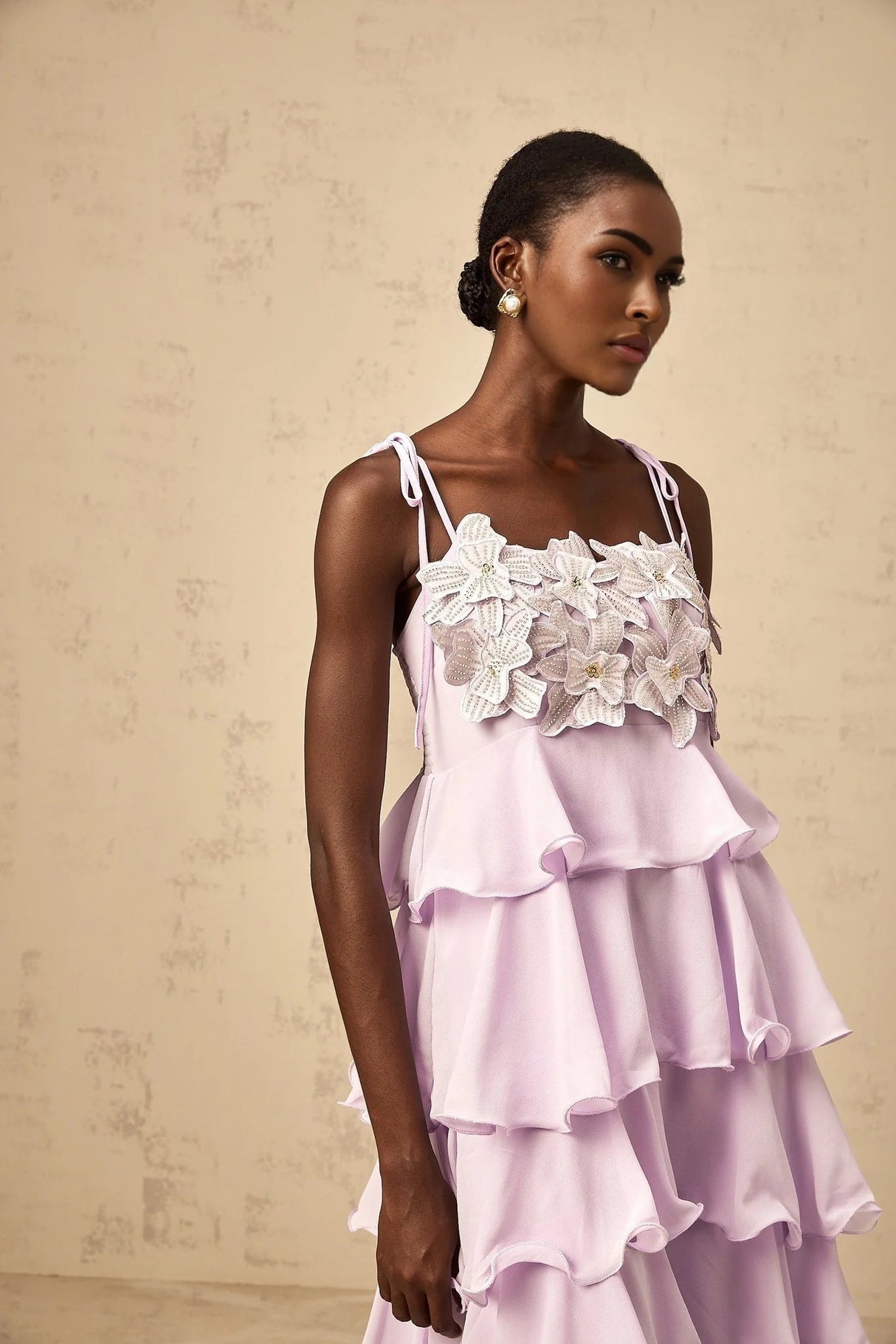 Landry Maxi Dress Purple Sequined 3D - Petal Tiered & Ruffled