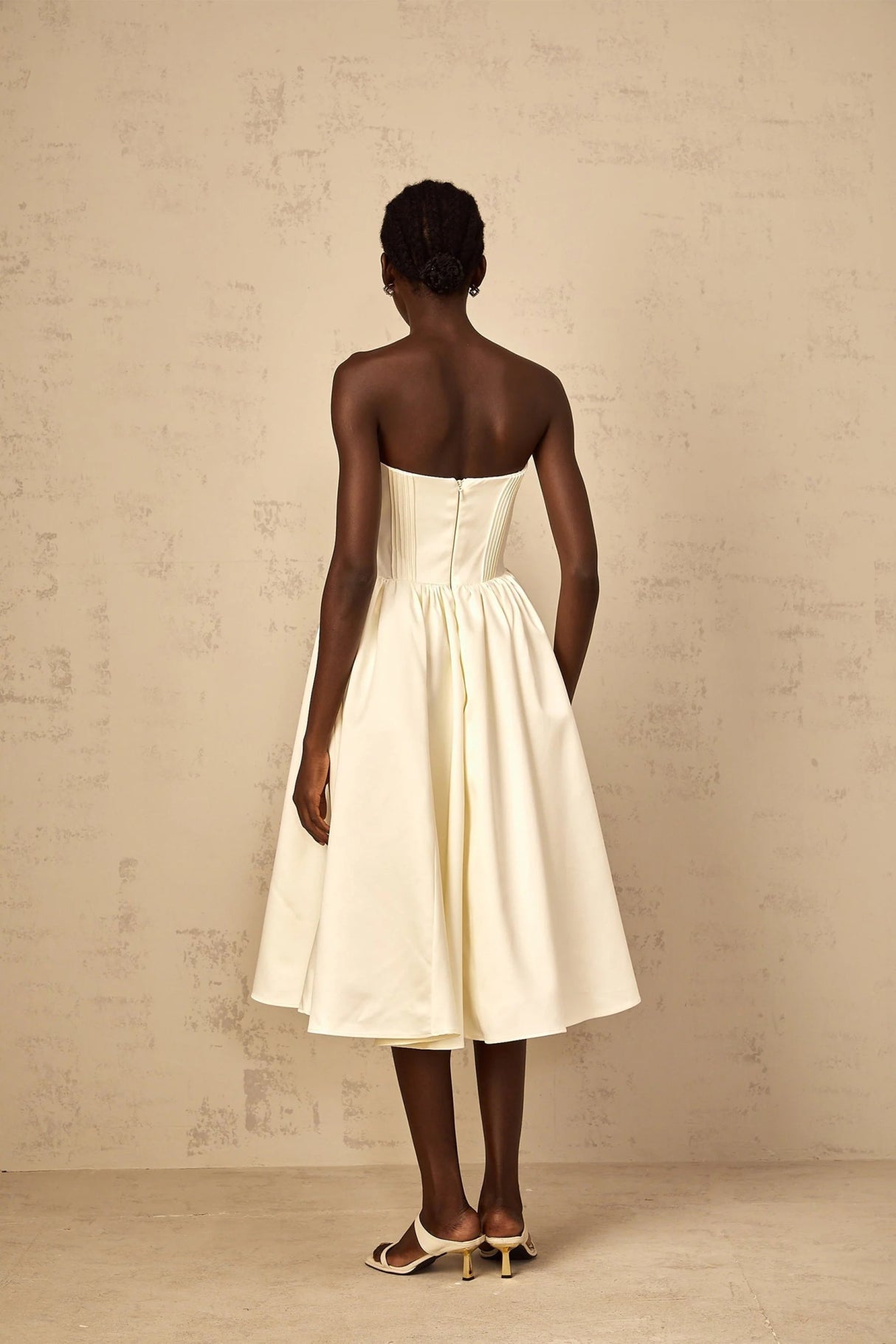 Landry Midi Dress Off - Shoulder Shirred White & Boned