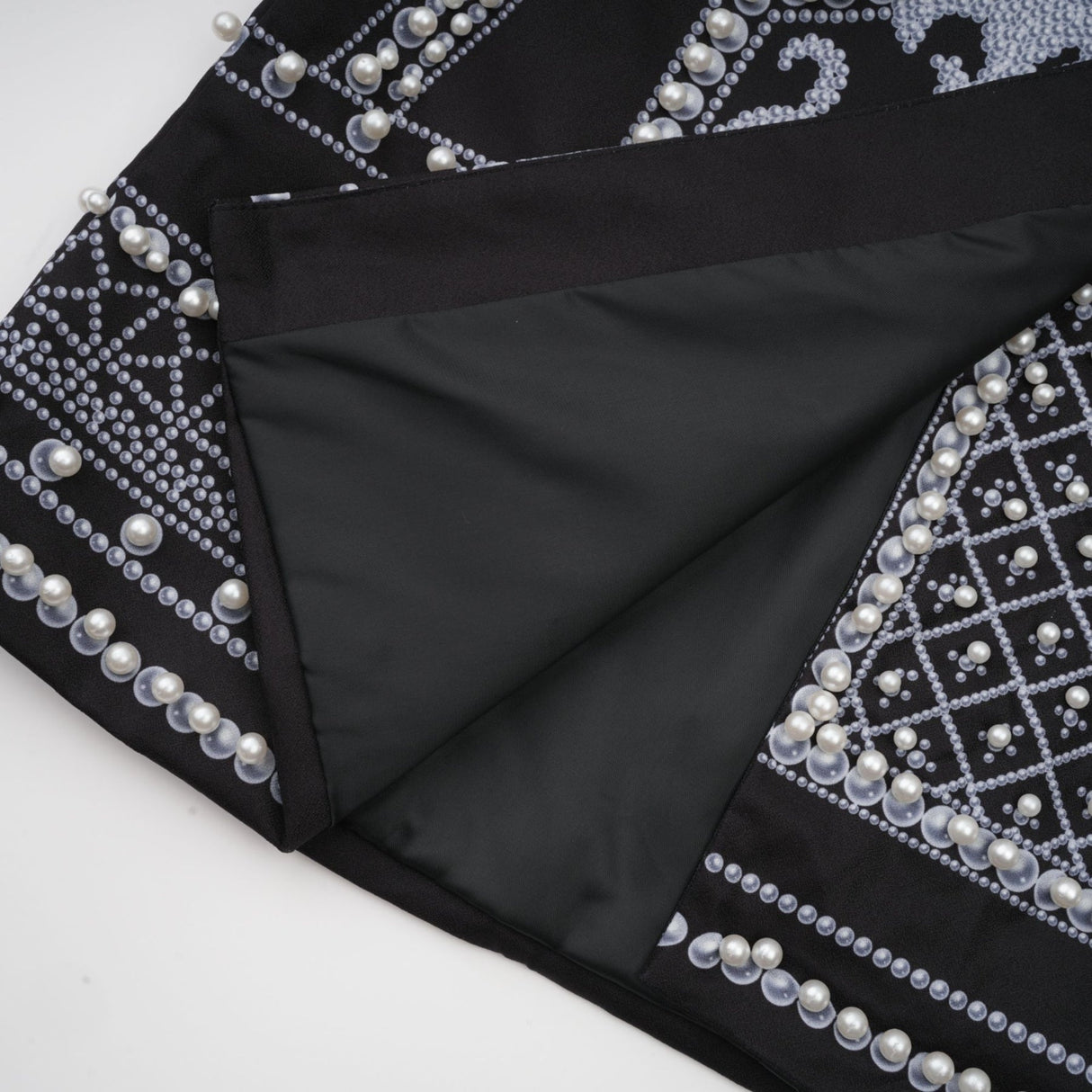 Laney Chic Blazer - V Neck - Pattern Print - Faux - Pearl Embellishment - Contrast Colors - Mini Length