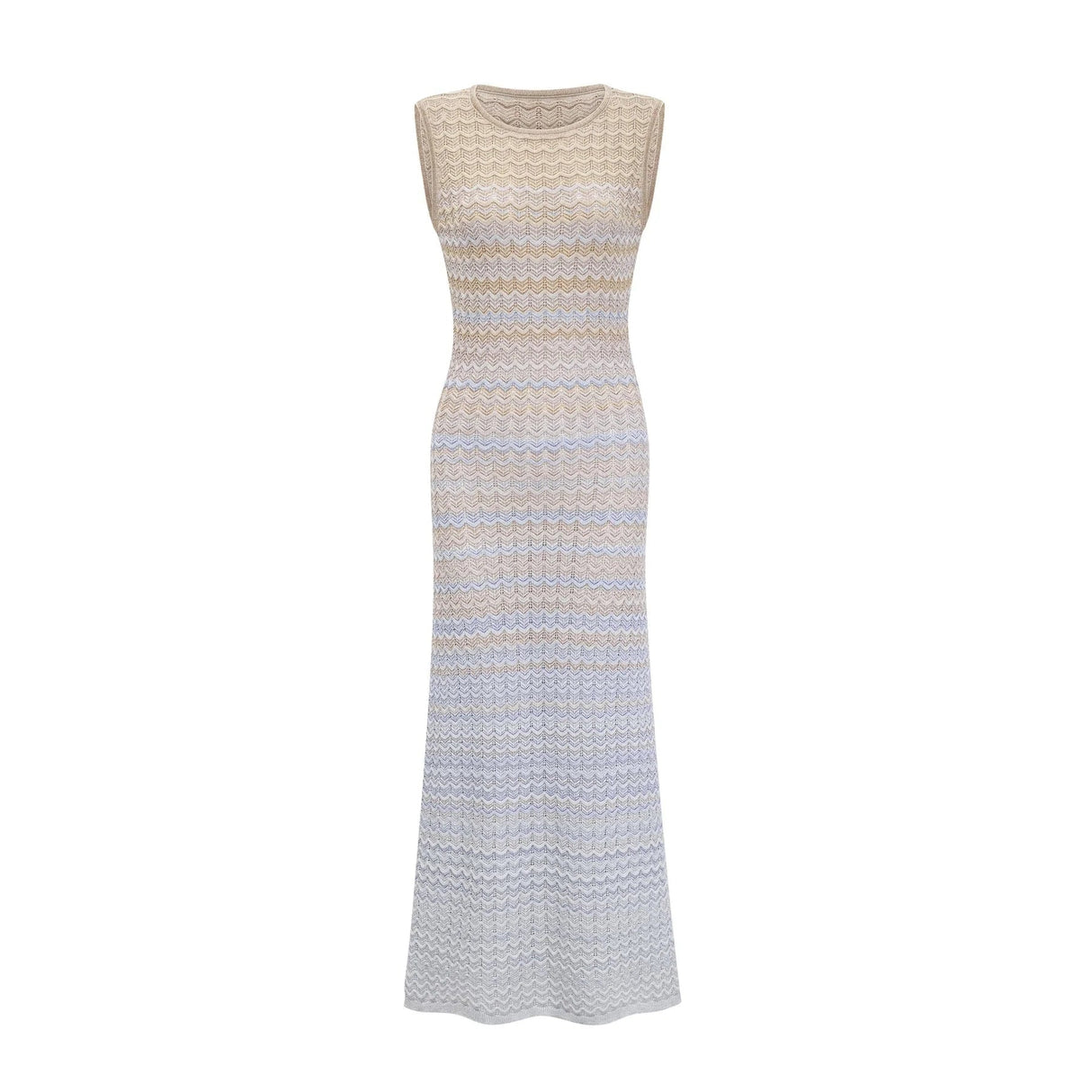 Laney Midi Dress Neutrals & Blue Ribbed Knit Texture