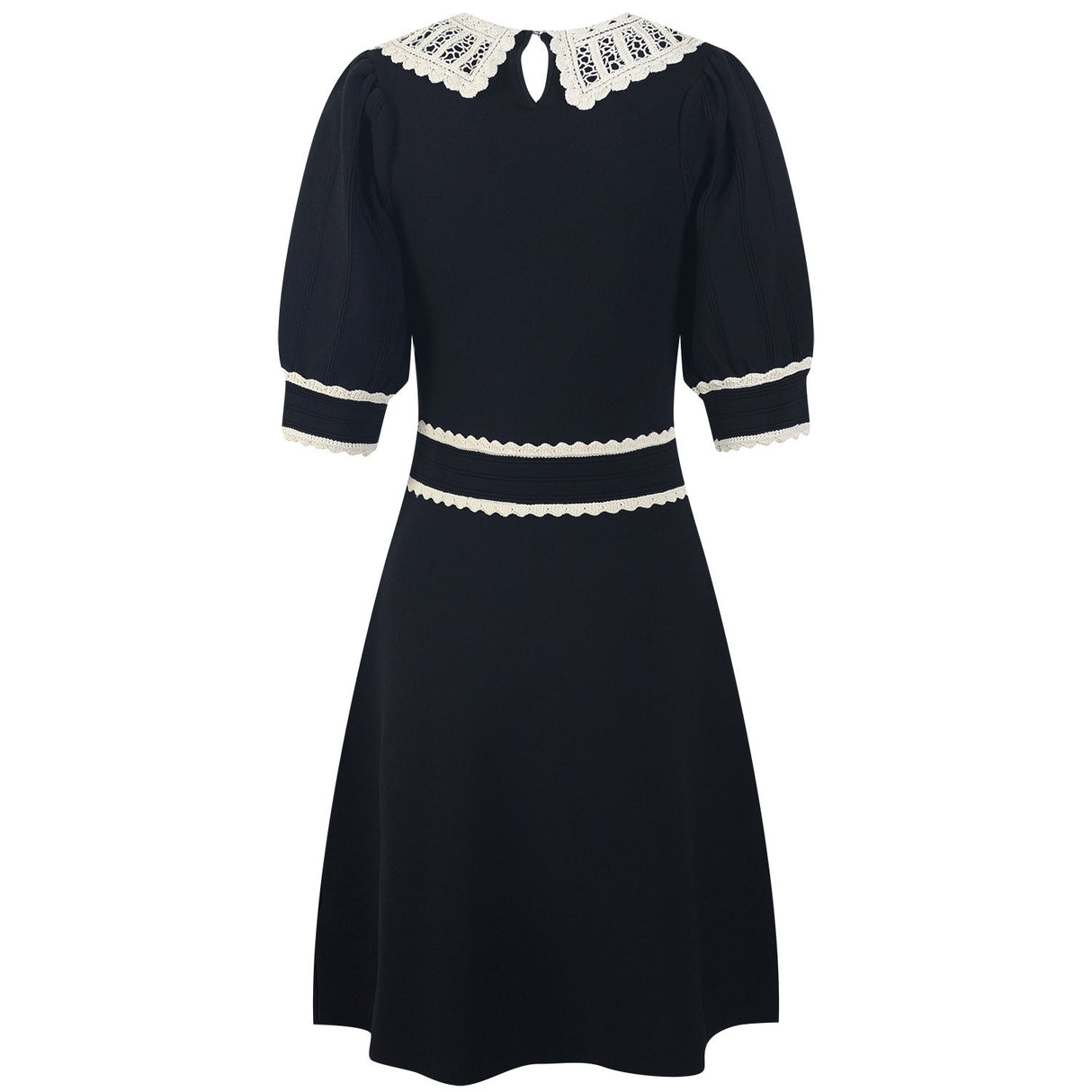 Laura Dress - A - Line Silhouette - Vintage - Inspired Lace Collar - Structured Fit - Puffed Sleeves
