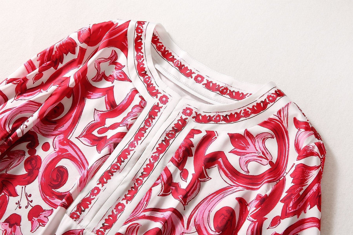 Laura Maxi Dress - Flowing Silhouette - Baroque Print - Loose Fit - Bell Sleeves - Boho - Chic Style