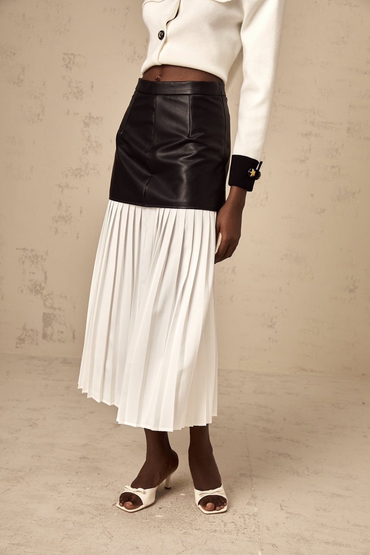 Laura Skirt Laura Color Blocked Panelled Leather Pleated Midi