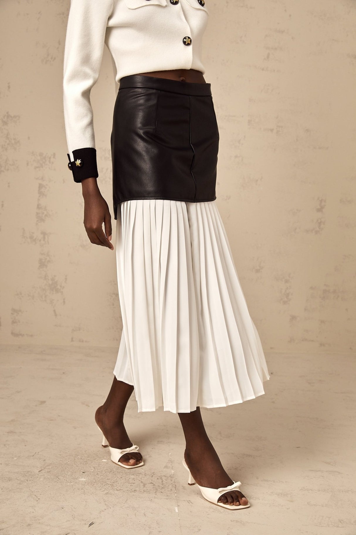 Laura Skirt Laura Color Blocked Panelled Leather Pleated Midi