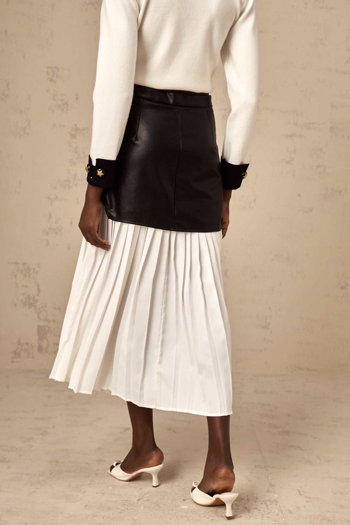 Laura Skirt Laura Color Blocked Panelled Leather Pleated Midi