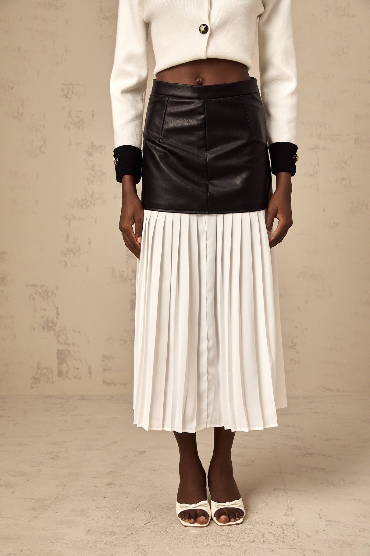 Laura Skirt Laura Color Blocked Panelled Leather Pleated Midi