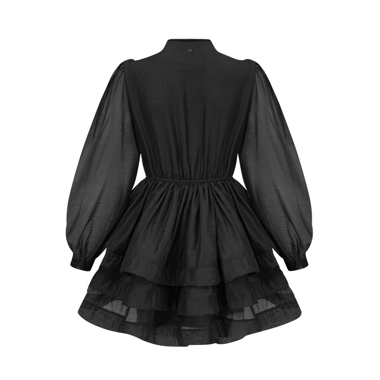 Lauretta Mini Dress Black Tiered Flare & Scarf Collar