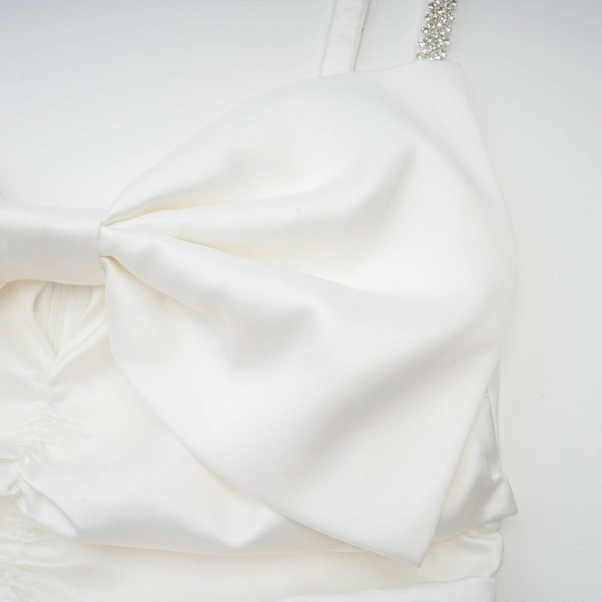 Lauretta Mini Dress Diamond Shoulder Straps Bowknot Embroidered