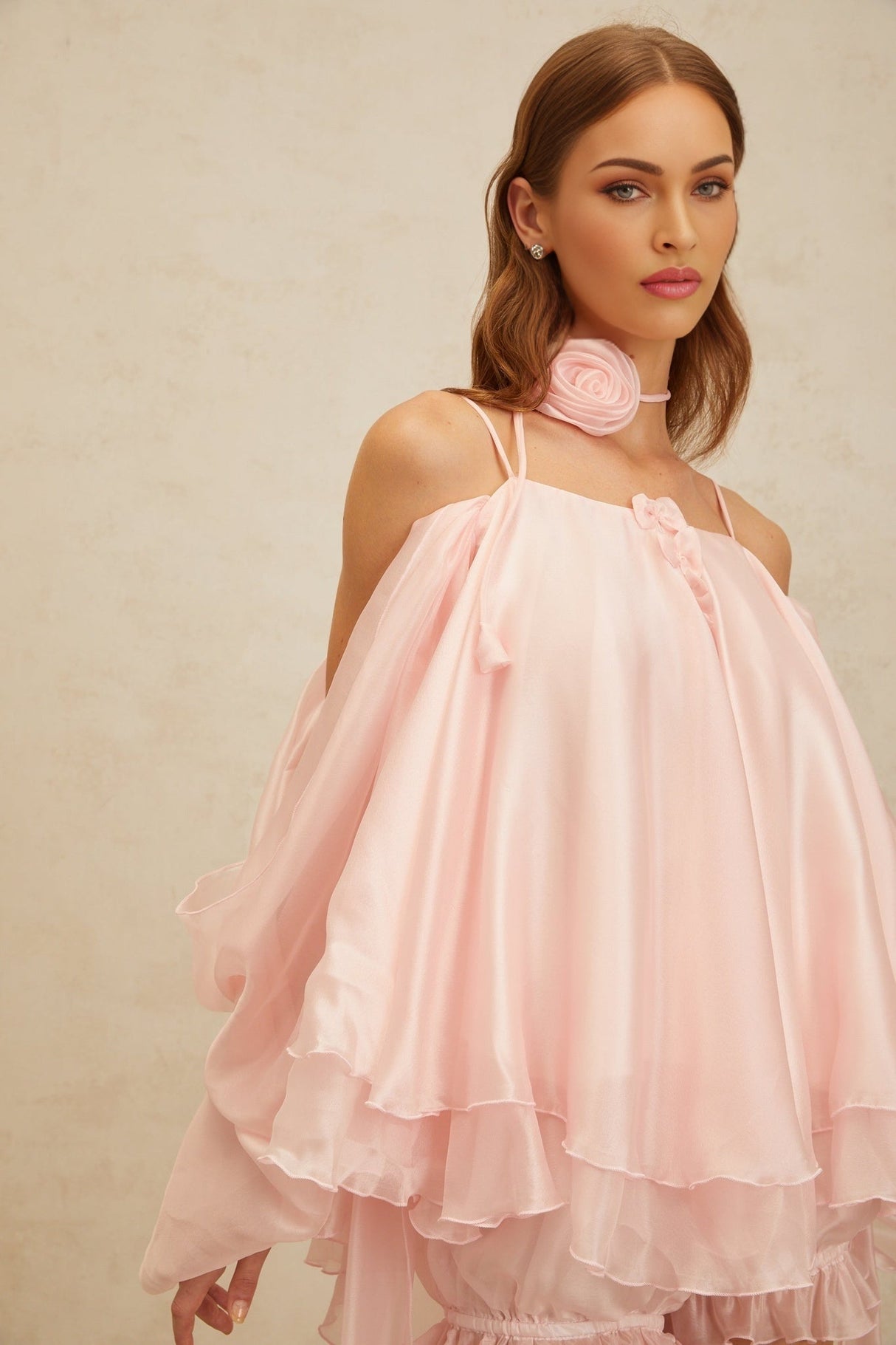 Lauretta Top & Shorts Set - Cold Shoulder - 3D - Petal Detailing - Ruffled Design - Layered Style - Elasticated Waistband