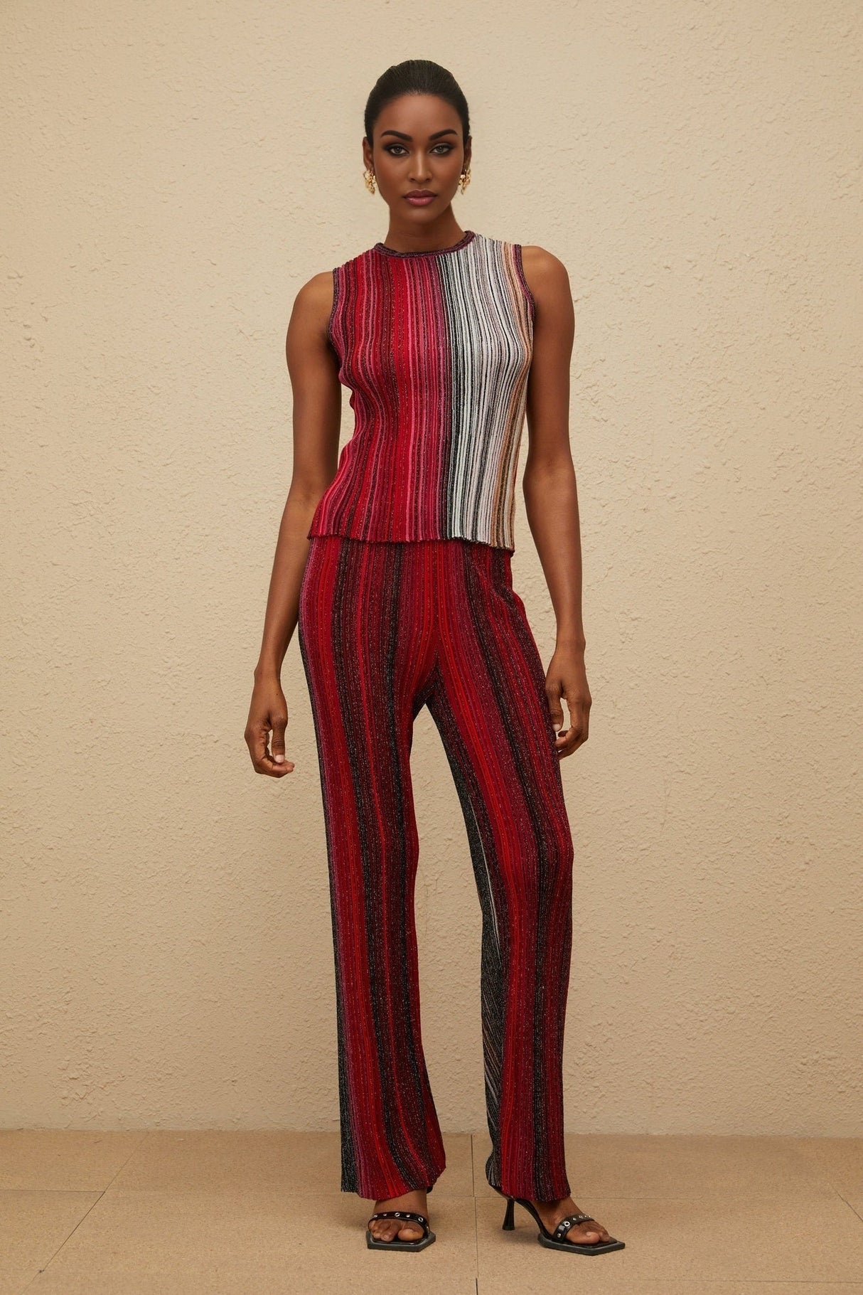 Lauretta Top & Trousers Set - Metallic Threading - Glitter Detailing - Knitted Construction - Fully Pleated