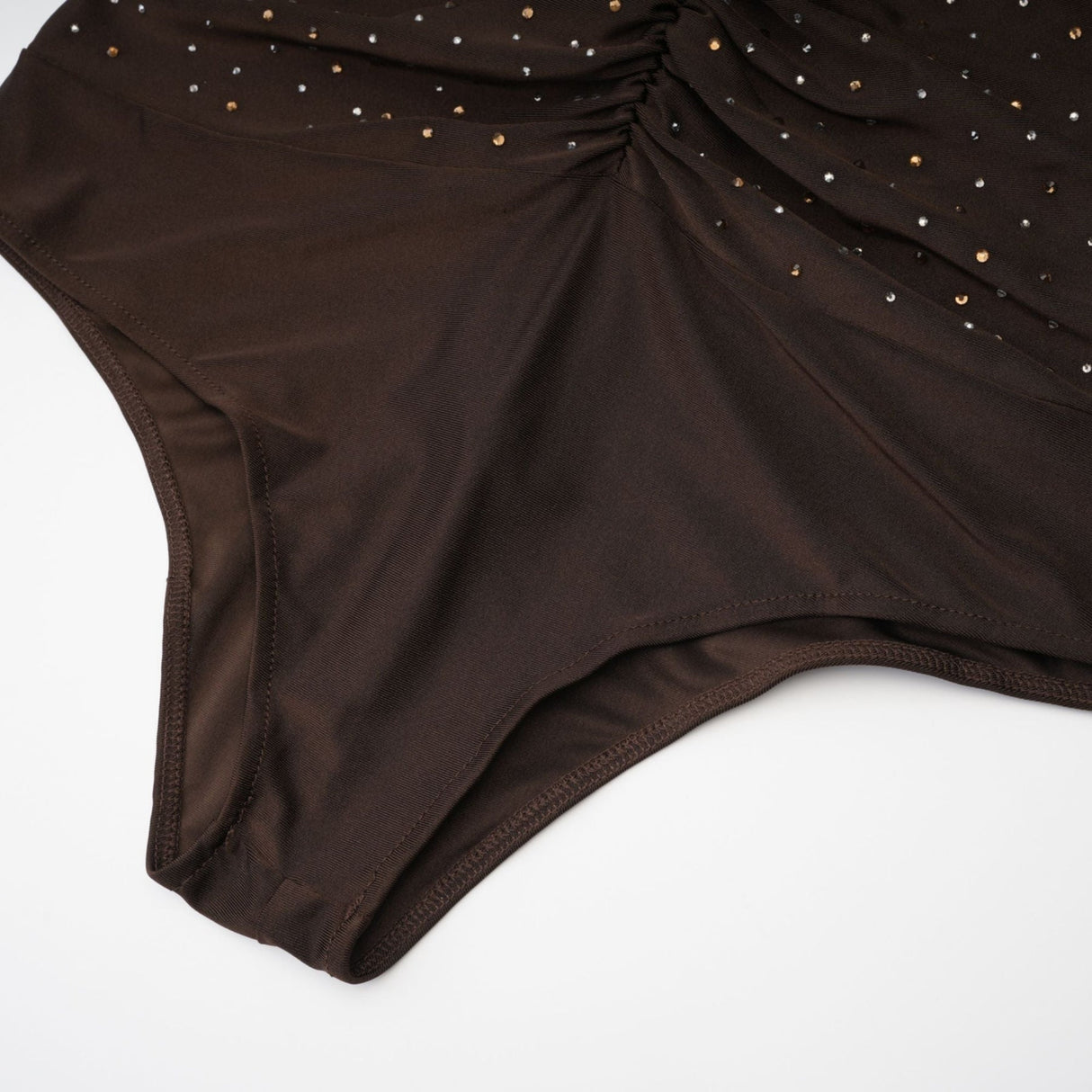 Lavinia Bodysuit Brown Crystal Embellished Detachable Sleeves