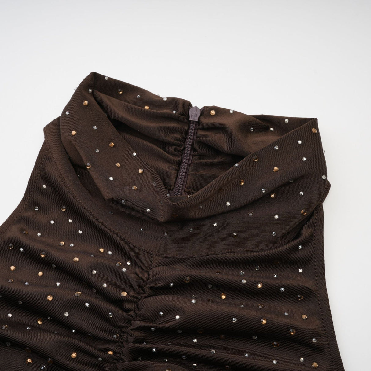 Lavinia Bodysuit Brown Crystal Embellished Detachable Sleeves