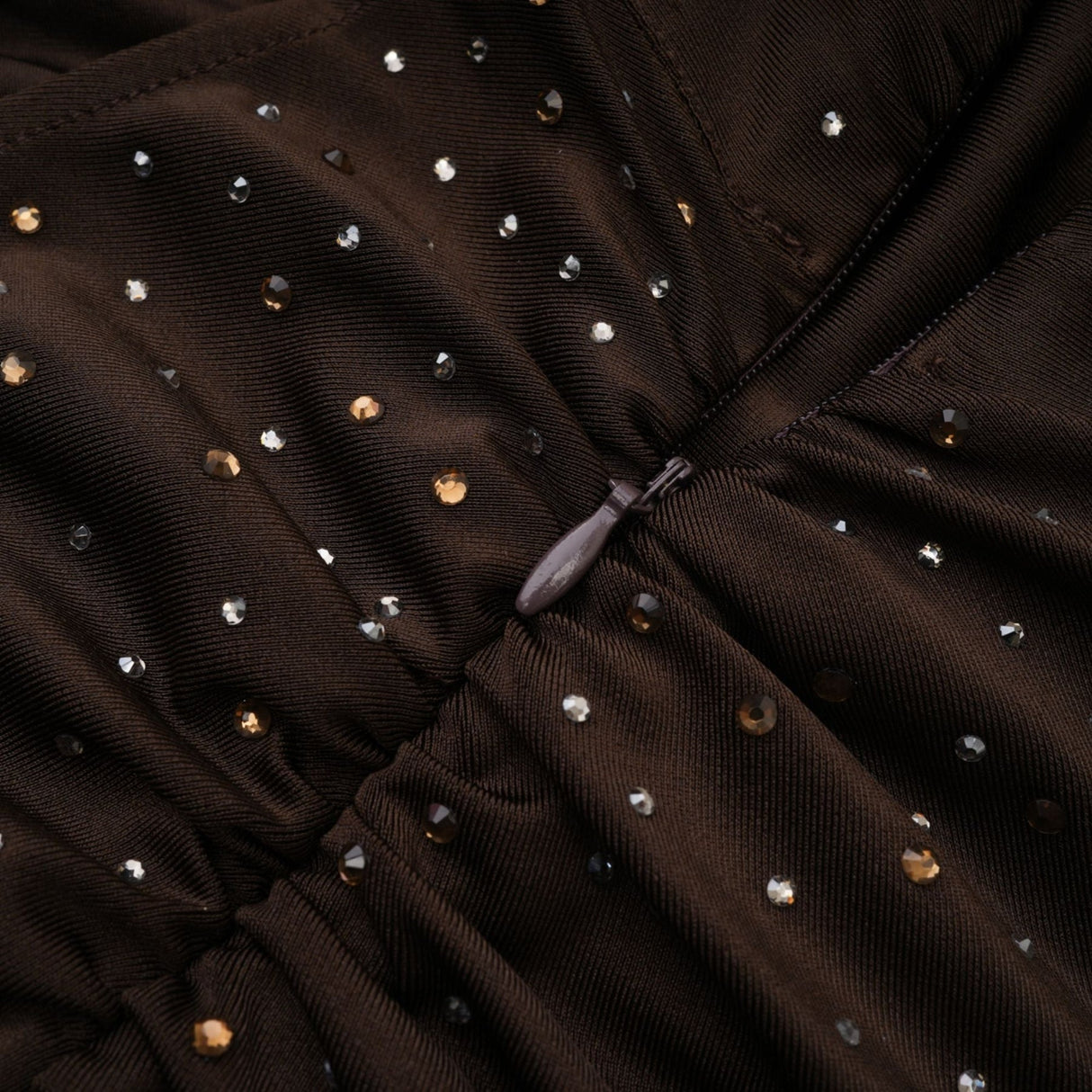 Lavinia Bodysuit Brown Crystal Embellished Detachable Sleeves