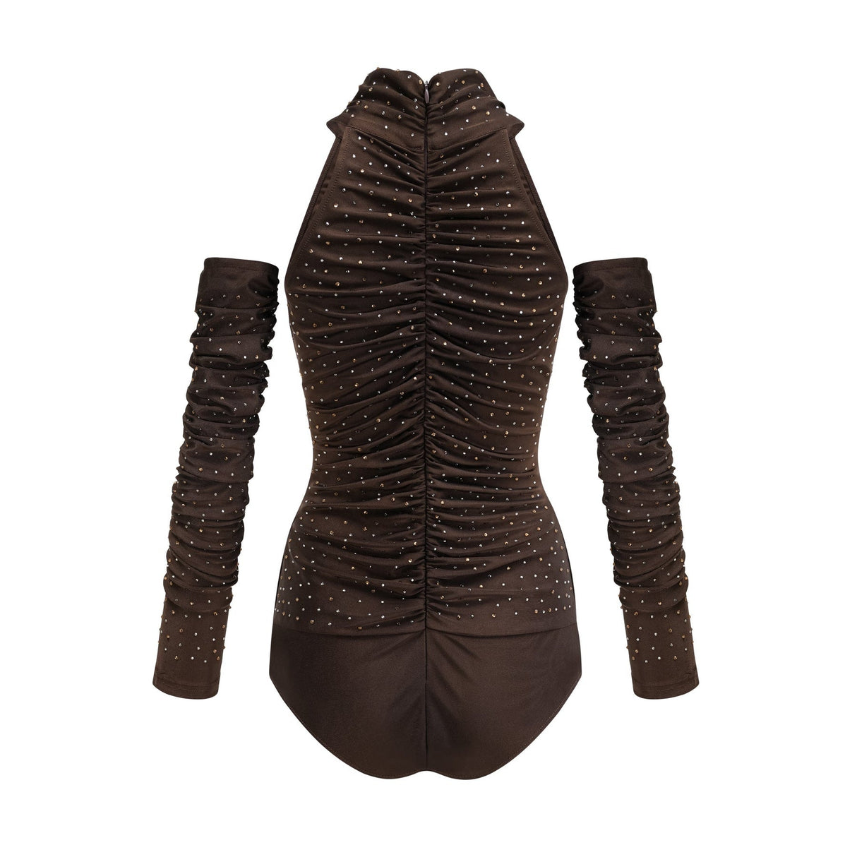 Lavinia Bodysuit - Roll Neck Design - Pleat Detailing - Crystal Embellishments - Detachable Sleeves