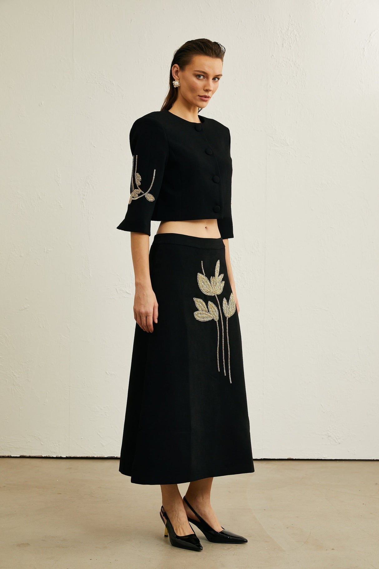 Lavinia Jacket & Skirt Lavinia Floral Applique Crop Jacket & Rear