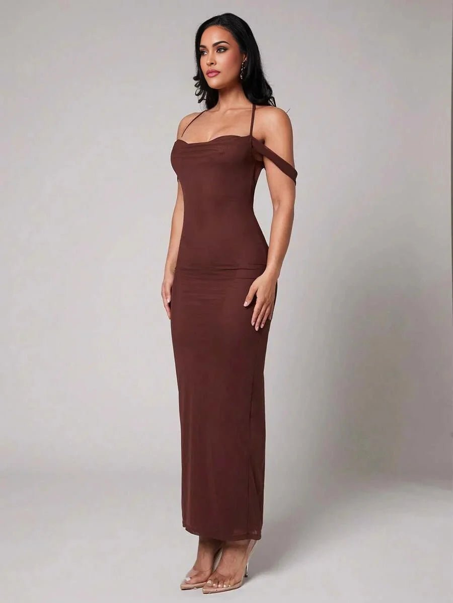 Lavinia Maxi Dress - High Stretch Fabric Elasticity - Slim Fit - Backless, Criss Cross, Draped - Hem Shaped Pencil - Premium Quality