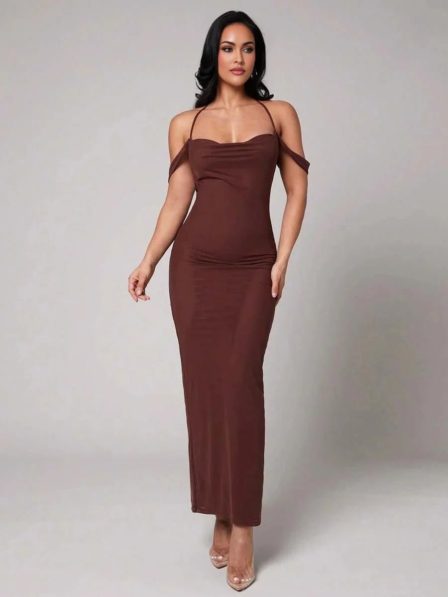 Lavinia Maxi Dress - High Stretch Fabric Elasticity - Slim Fit - Backless, Criss Cross, Draped - Hem Shaped Pencil - Premium Quality