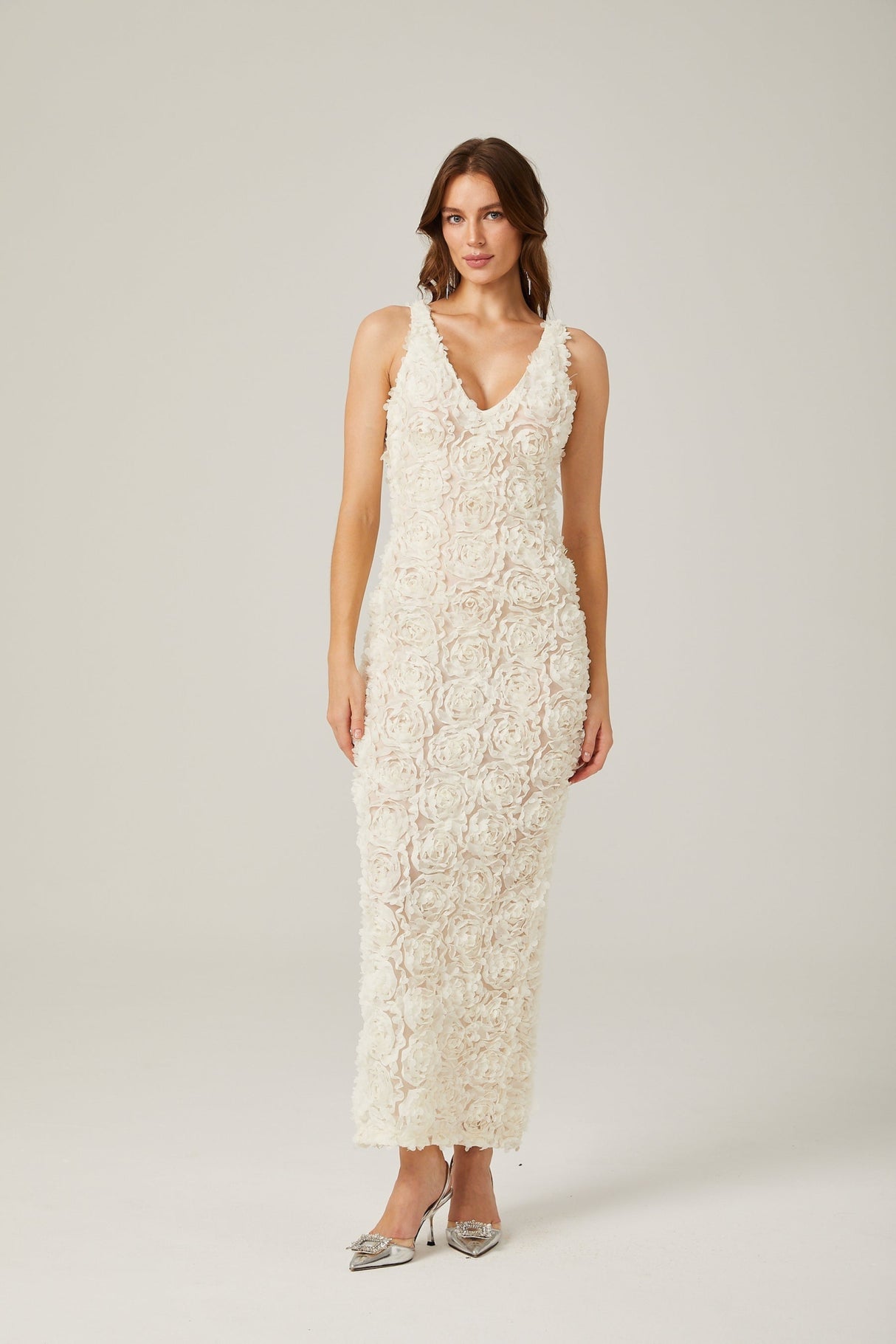 Layla Maxi Dress with Deep V - Neck and Rear Slit