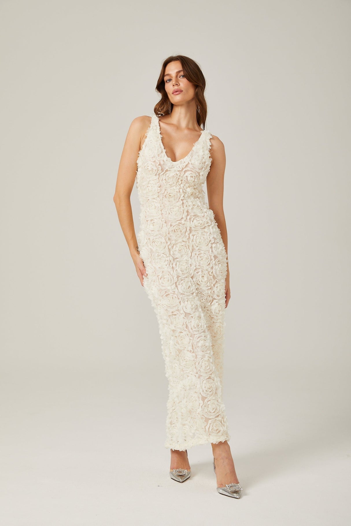 Layla Maxi Dress with Deep V - Neck and Rear Slit