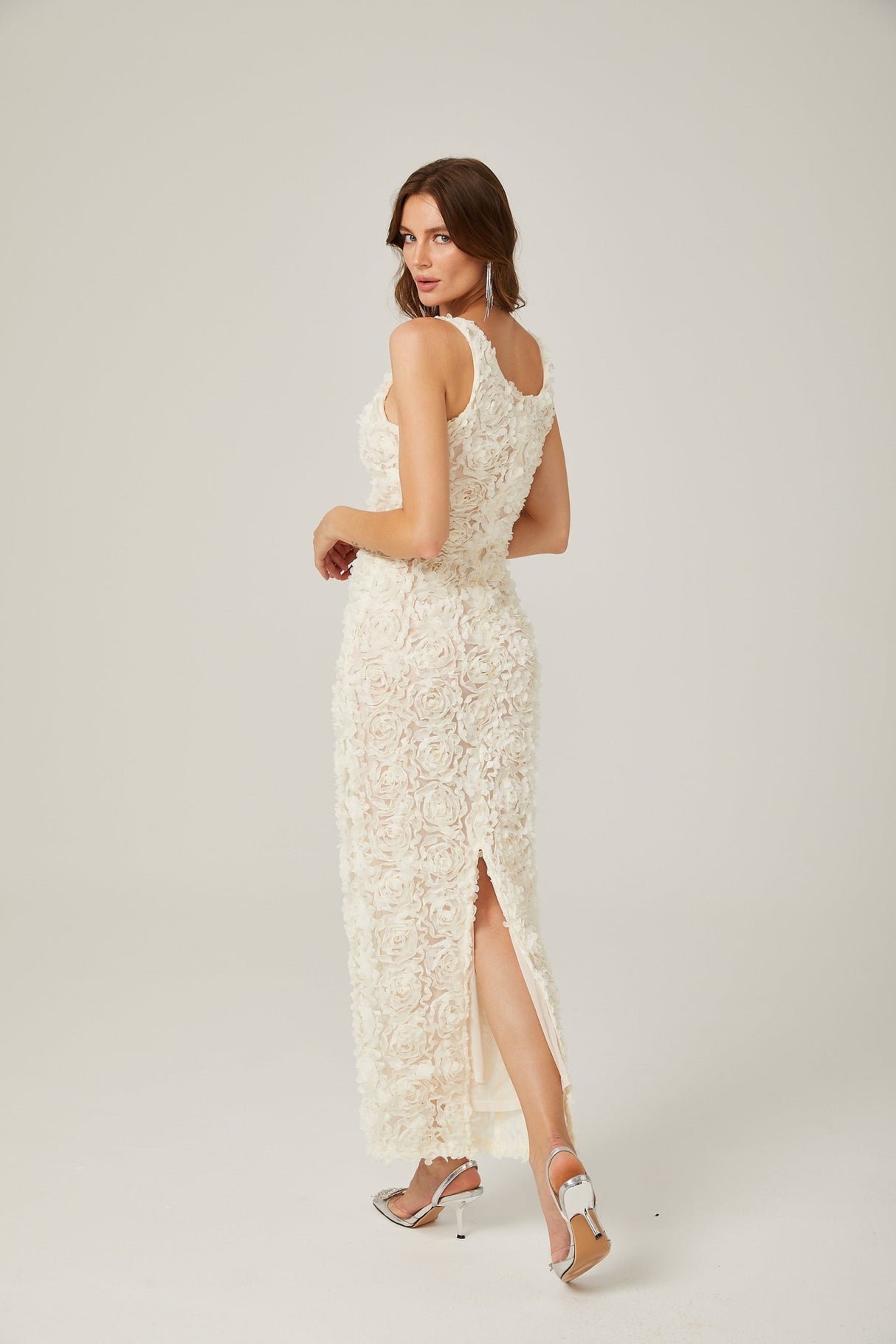 Layla Maxi Dress with Deep V - Neck and Rear Slit