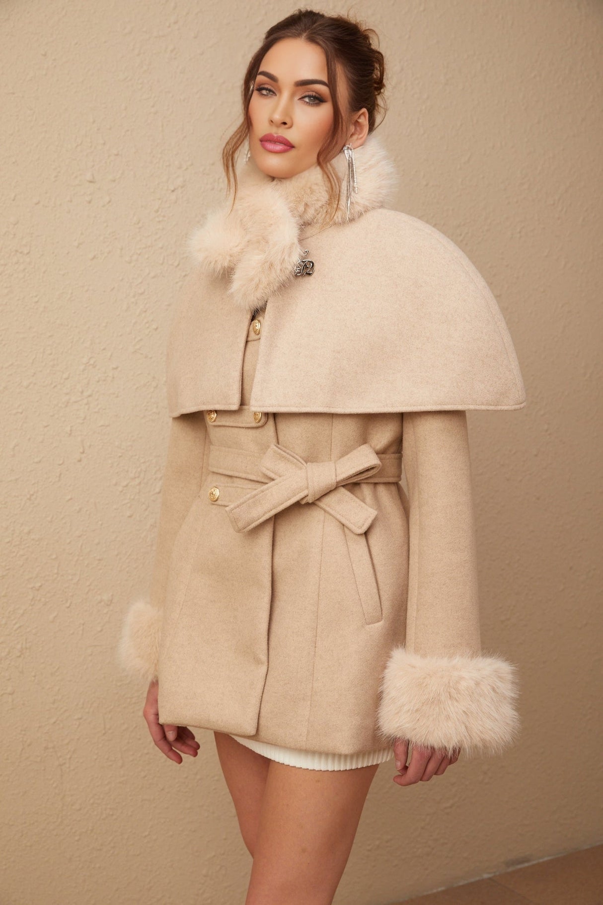 Layla Modern Coat with Detachable Cape and Scarf