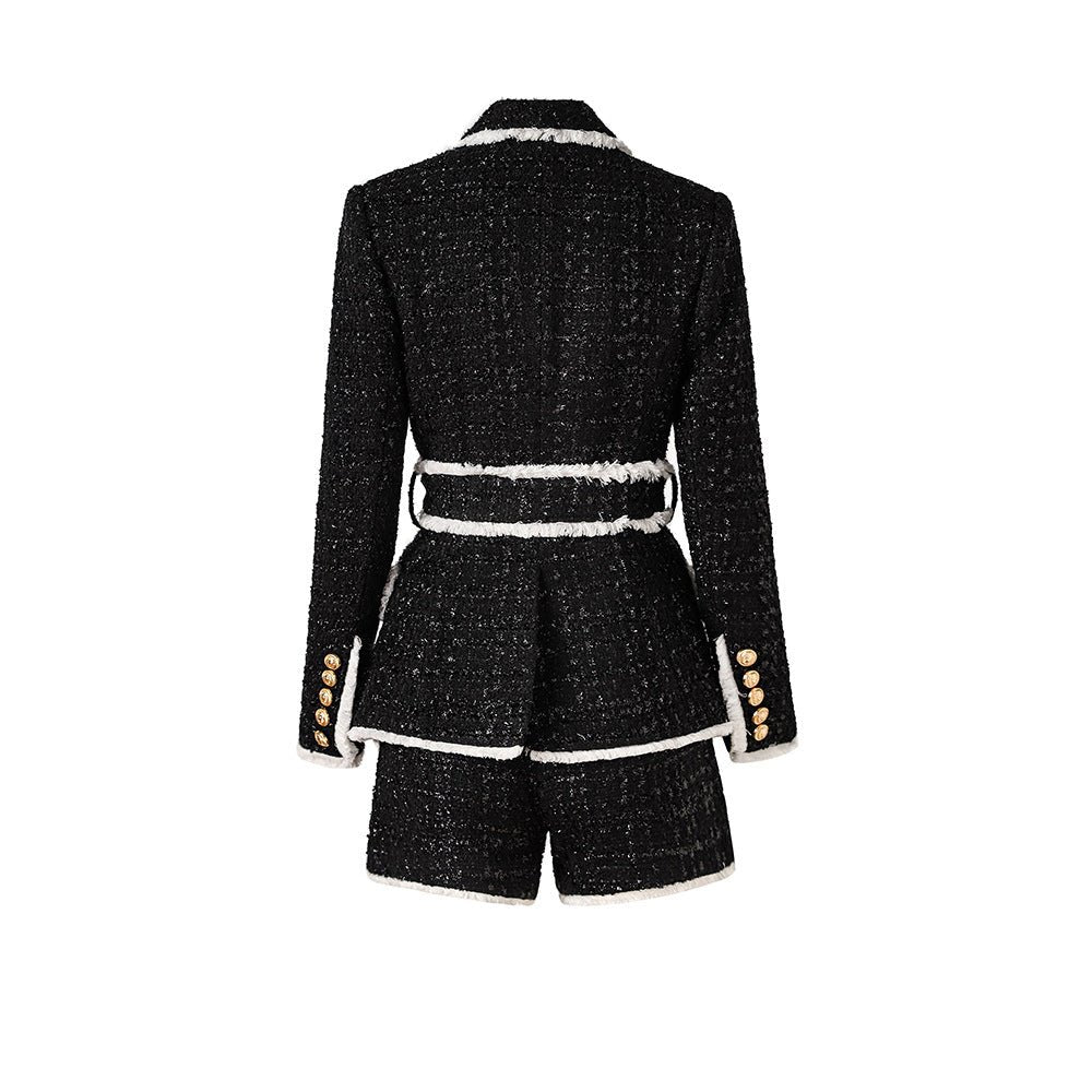 Leah Blazer & Shorts Set - Tailored Suiting - Double - Breasted Design - Structured Fit - Chic Tweed Fabric - Tone Details