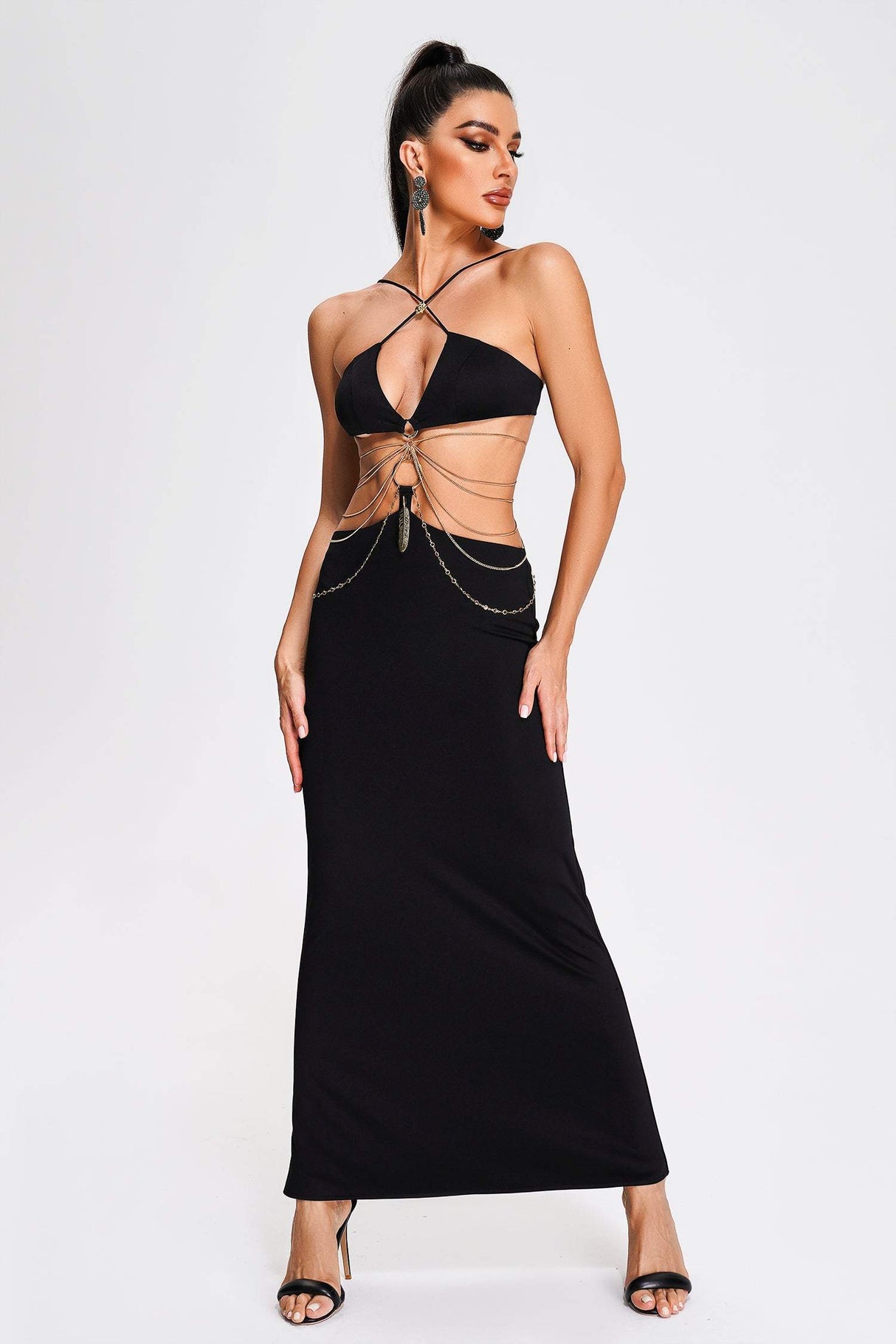 Leilani Black Halter Cutout Evening Dress