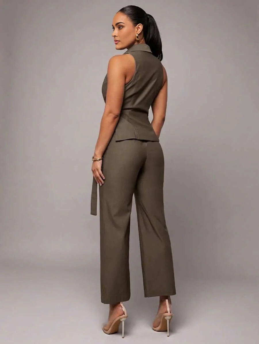 Leona Jumpsuit - Refined Style - Regular Fit - Extra Long Length - Sleeveless - High Waist Waistline - Woven Fabric - Premium Quality