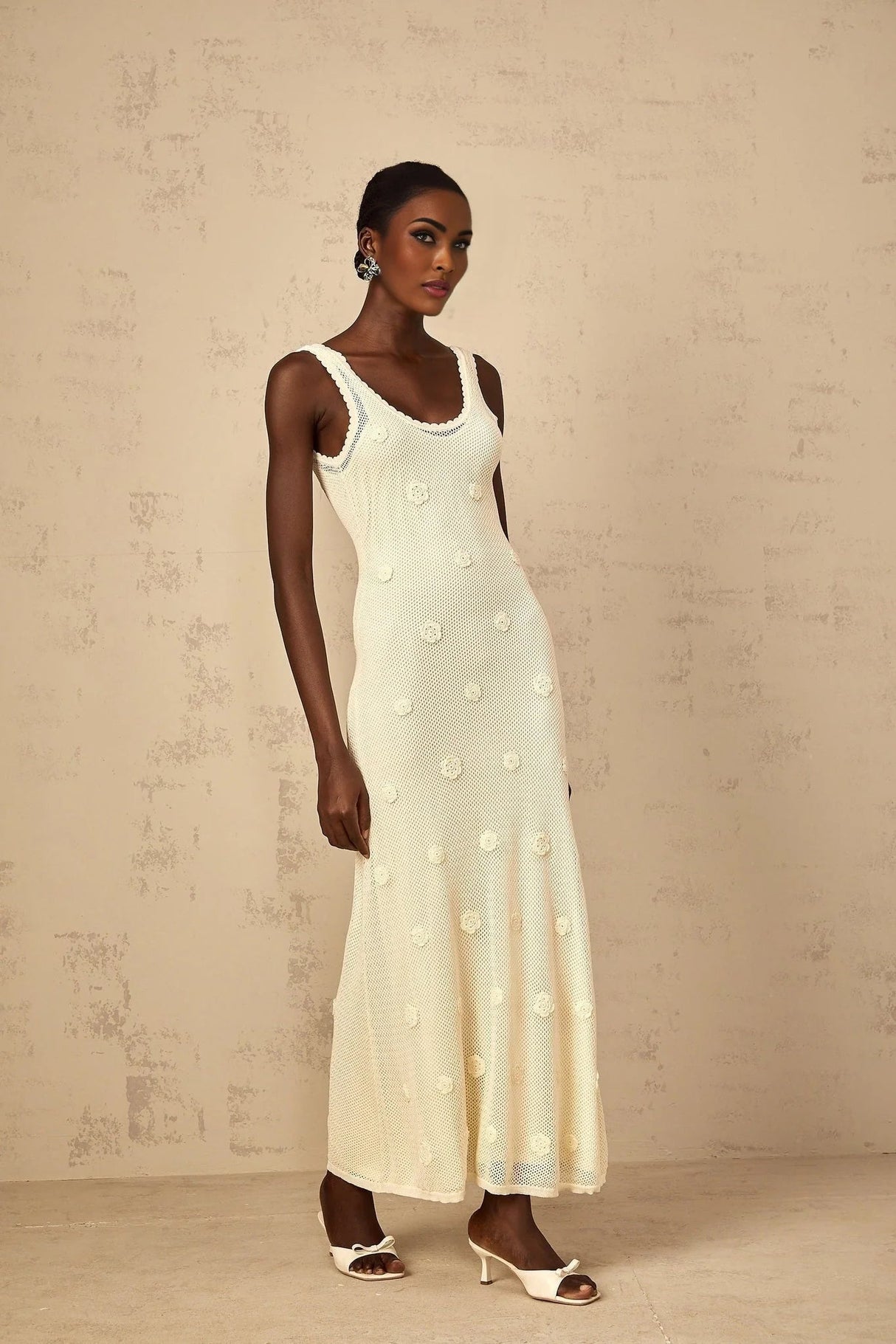 Leona Maxi Dress Floral Embroidered Crochet Knit & Tie - Back