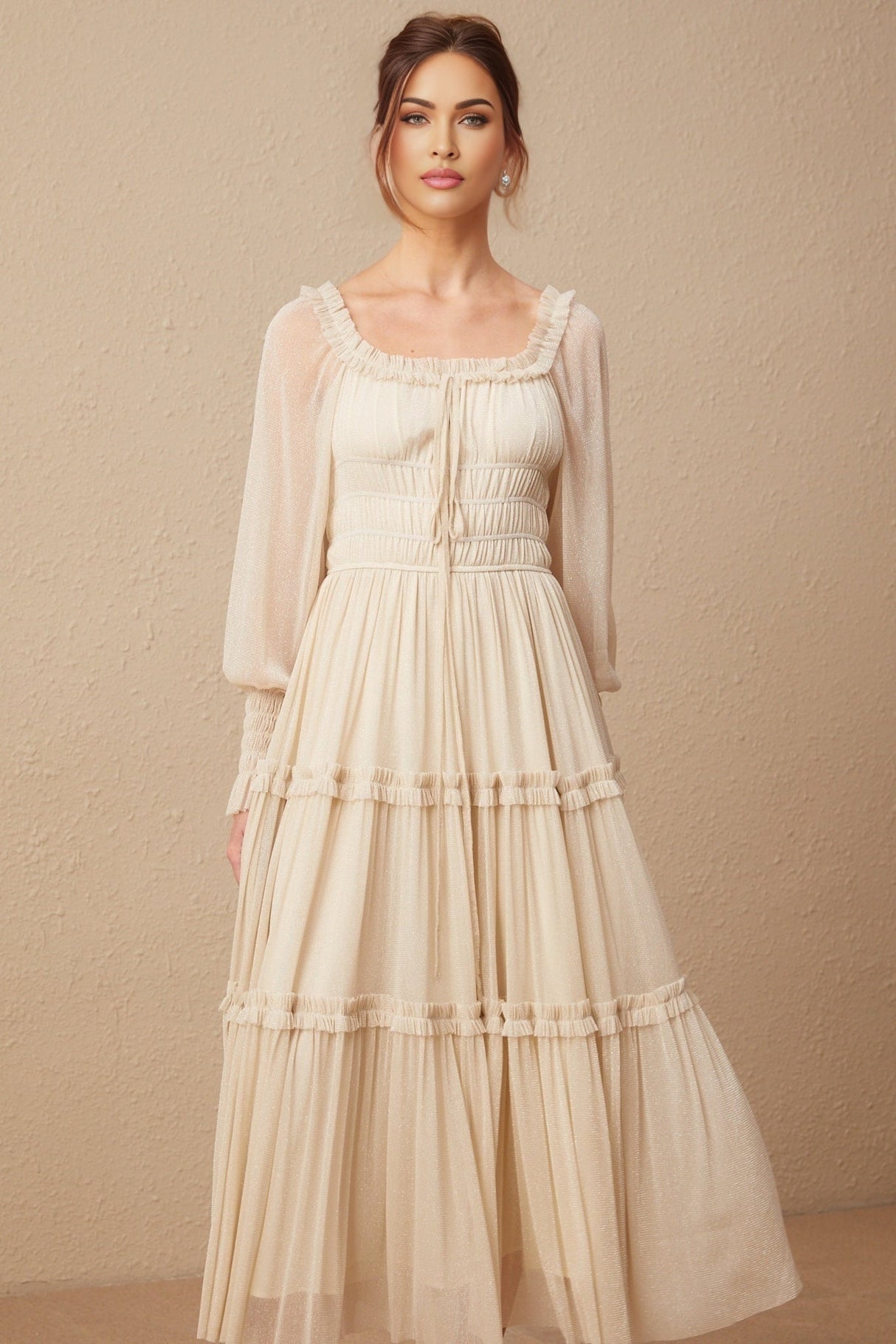 Leslie Metallic Threading Midi Dress in Neutrals