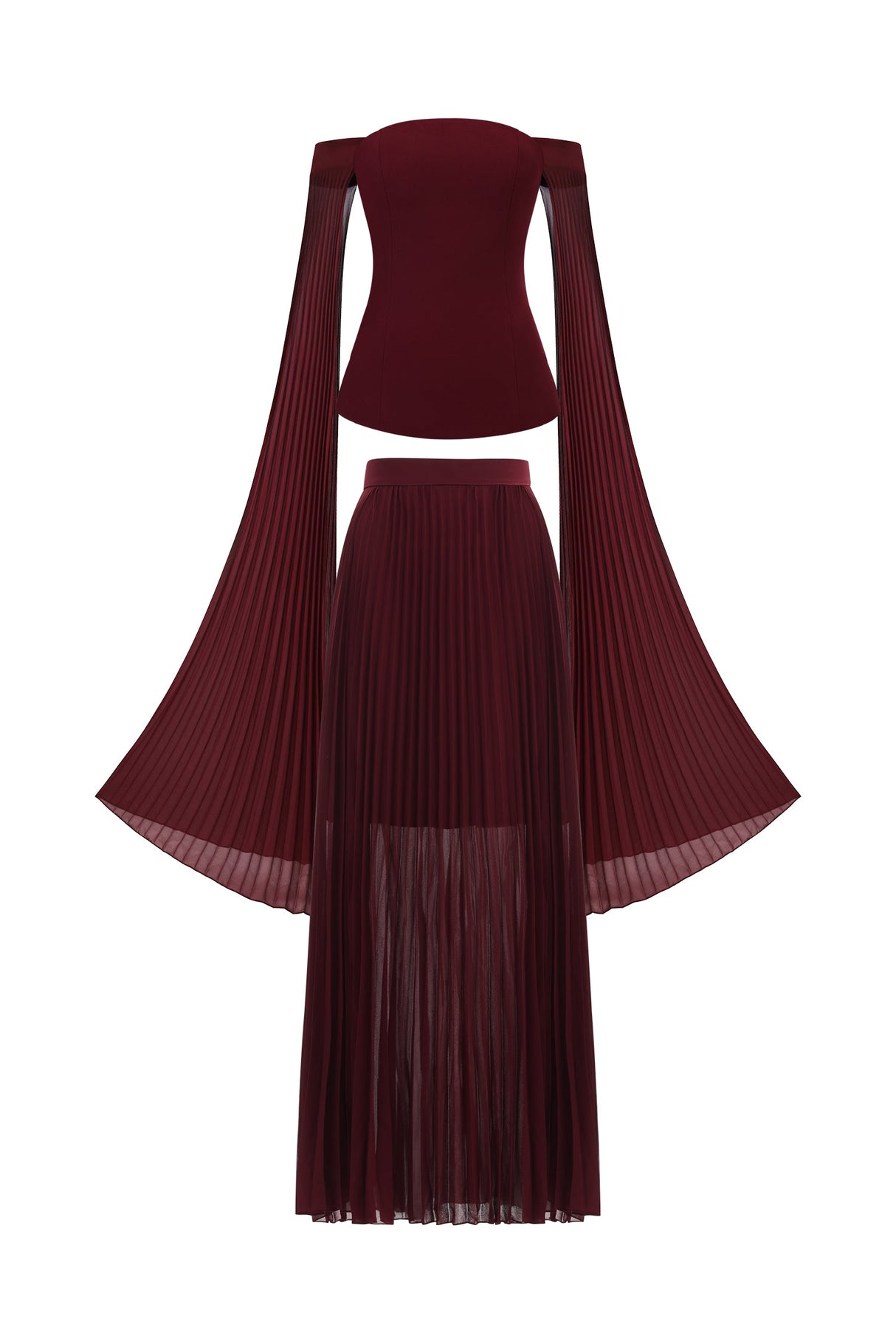 Lesly Burgundy Off-the-Shoulder Ruched Maxi Dress with Long Sleeves