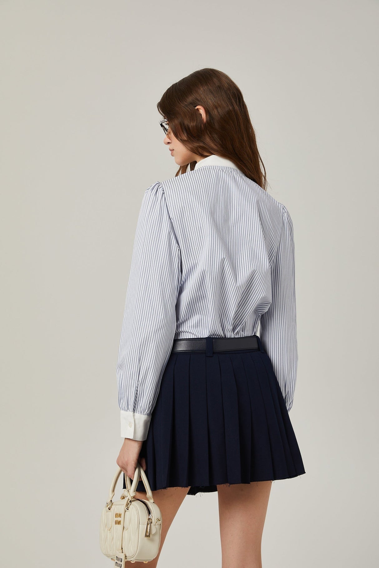 Lesly Skirt Navy Blue Embroidered Pleated ALine & Chic Mini Hem