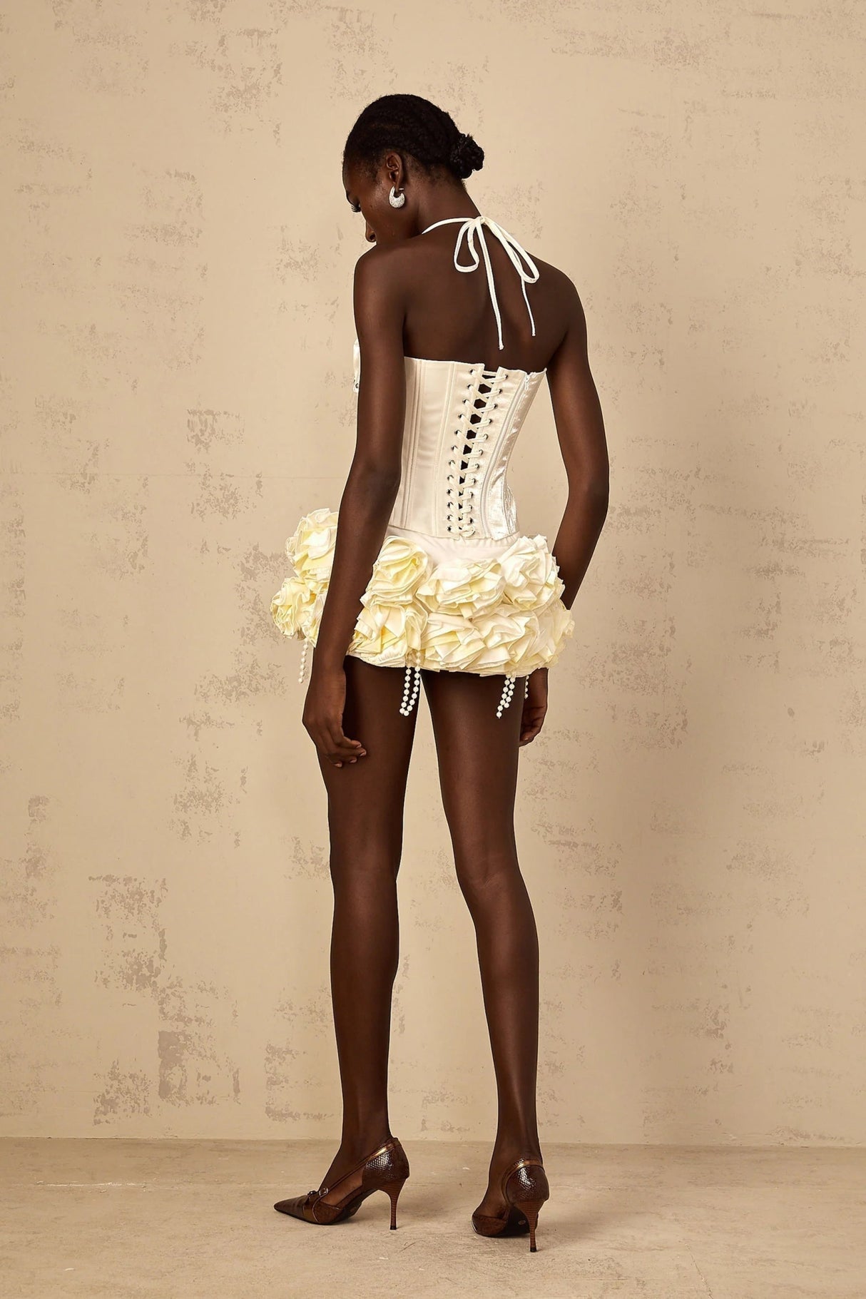 Lesly Top & Skirt Set White Floral Corset Embellished