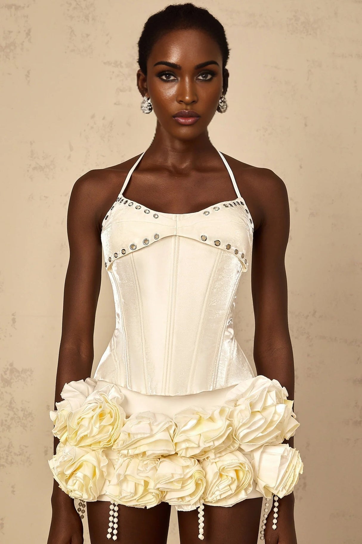 Lesly Top & Skirt Set White Floral Corset Embellished