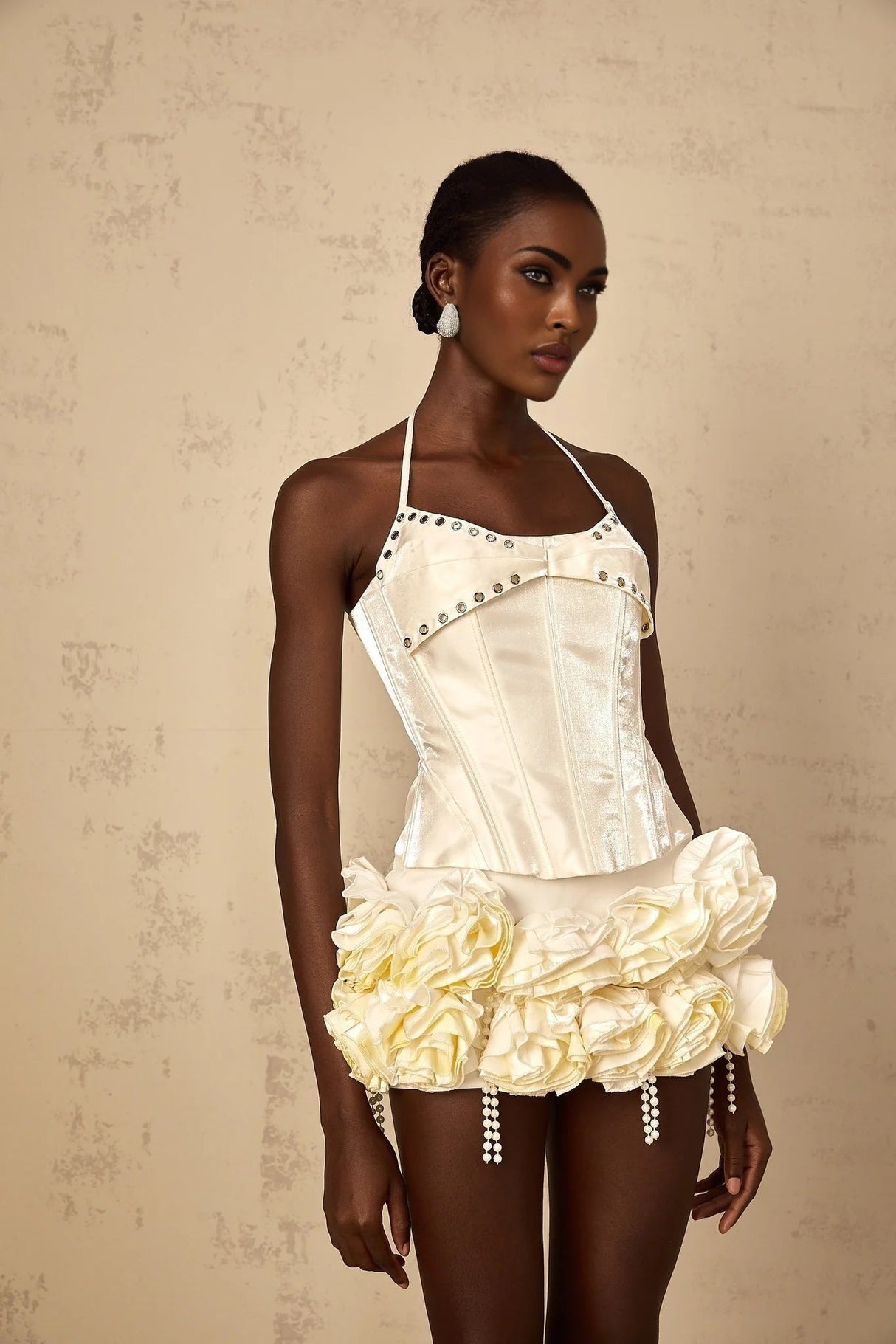 Lesly Top & Skirt Set White Floral Corset Embellished