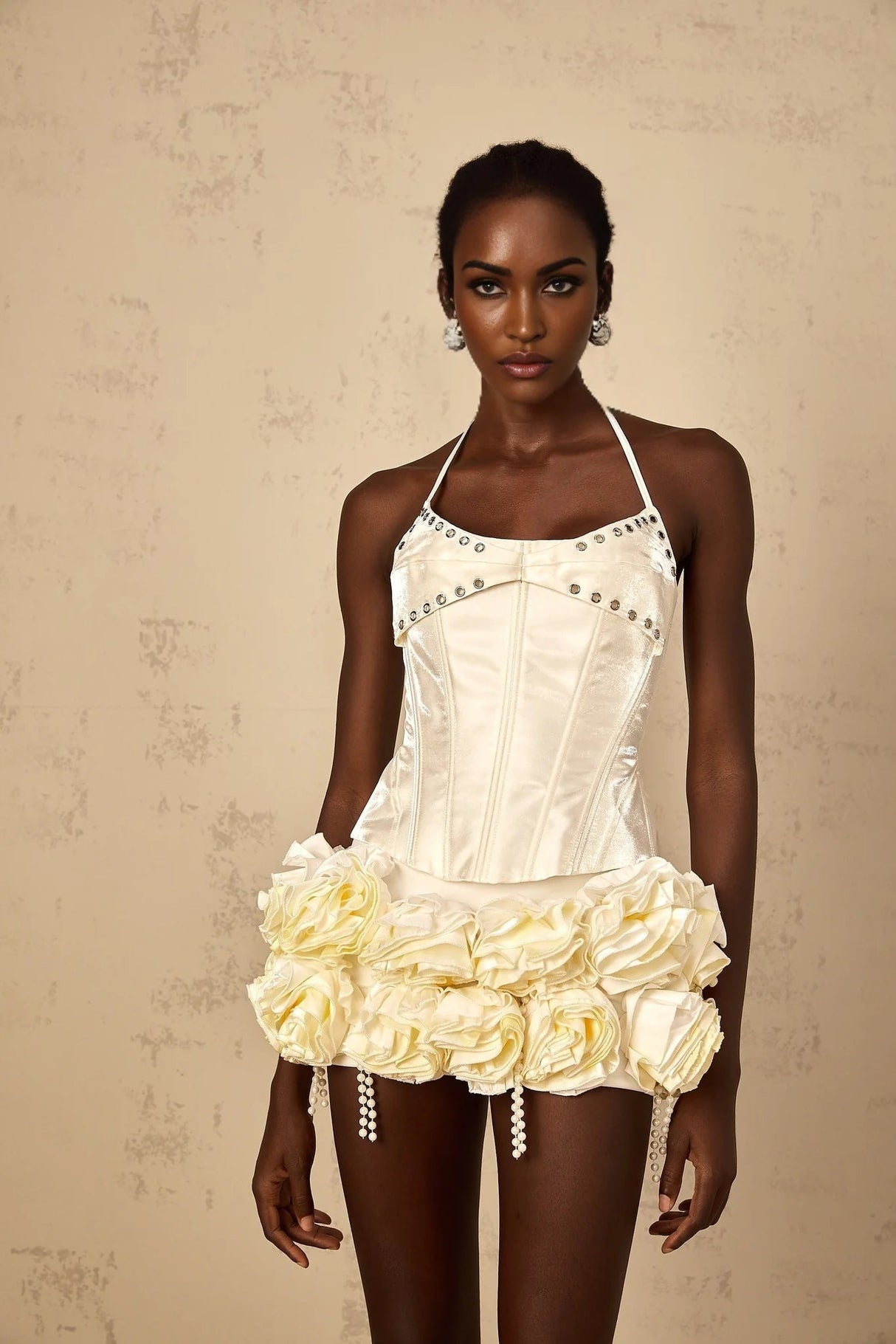 Lesly Top & Skirt Set White Floral Corset Embellished