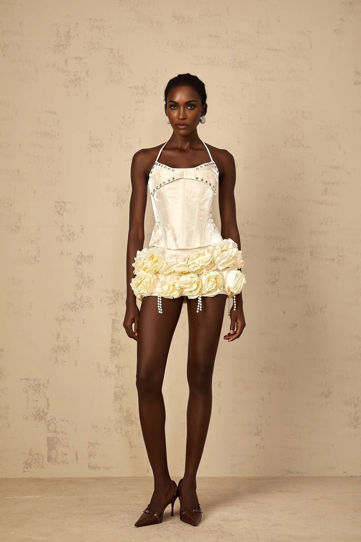 Lesly Top & Skirt Set White Floral Corset Embellished